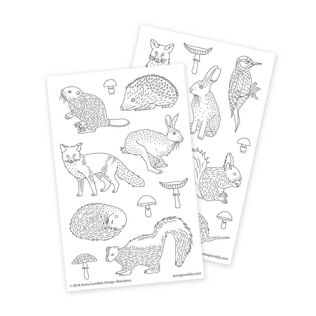Anna Grunduls Design Forest Animals Coloring Stickers Sticker / Aufkleber Anna Grunduls Design