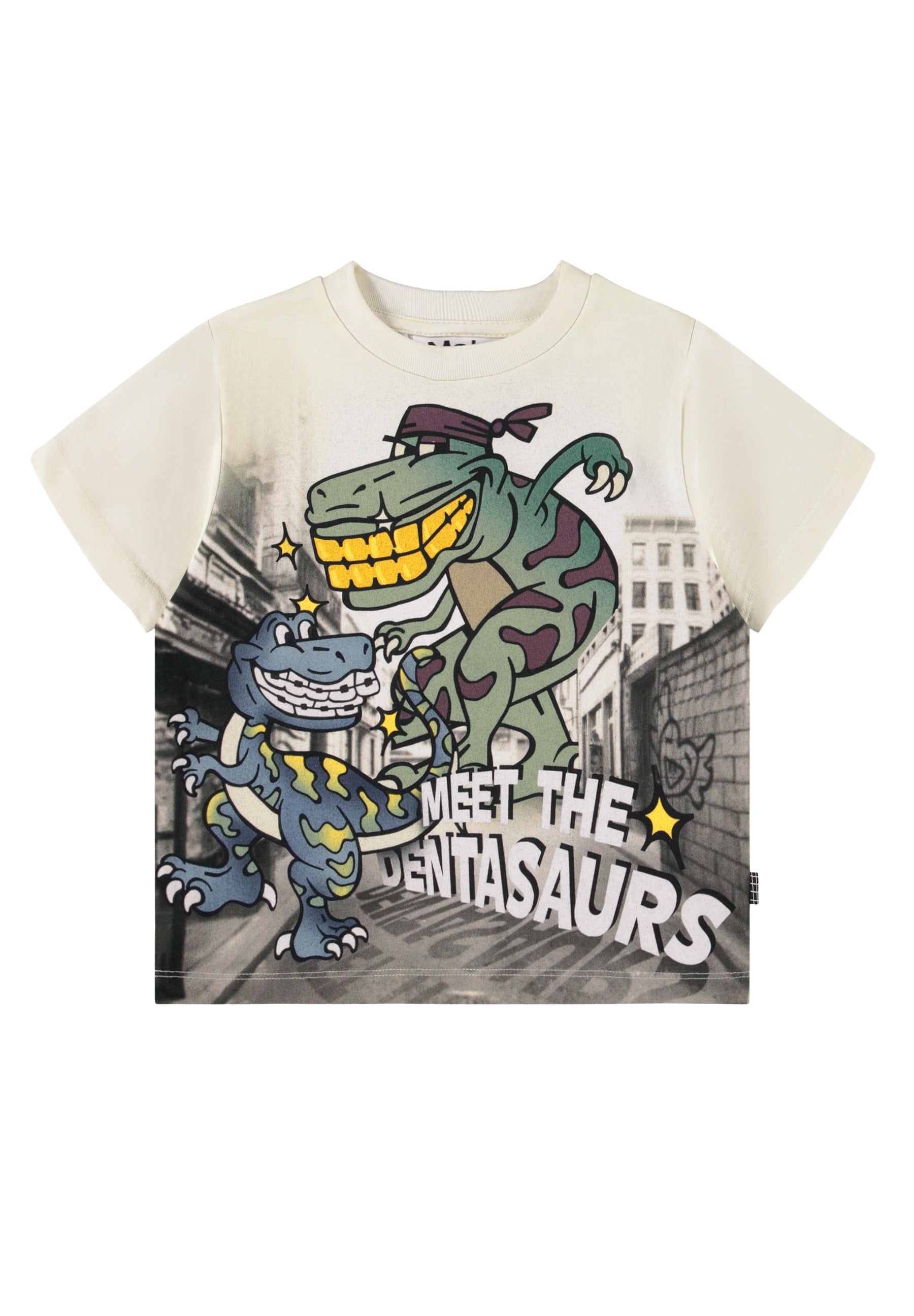 MOLO Jungen T-Shirt Rodney Dino-Print mit breitem Goldzahn-Grinsen