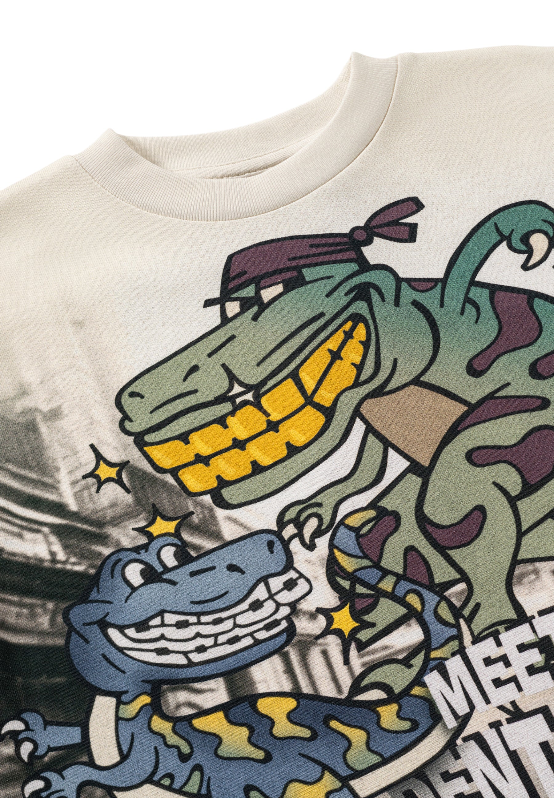MOLO Jungen T-Shirt Rodney Dino-Print mit breitem Goldzahn-Grinsen
