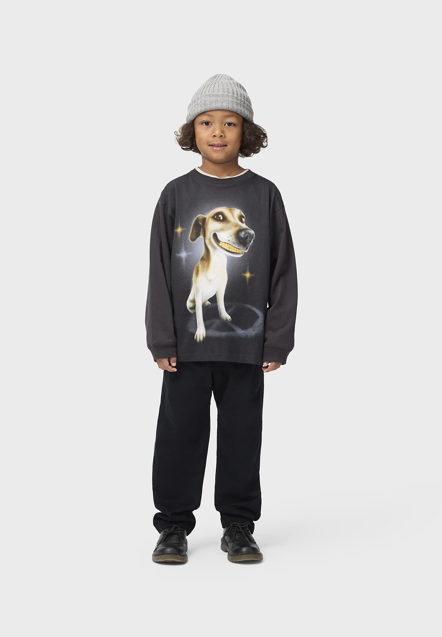 Molo Jungen Langarmshirt Rube schwarz mit Hunde-Print Golden Grillz