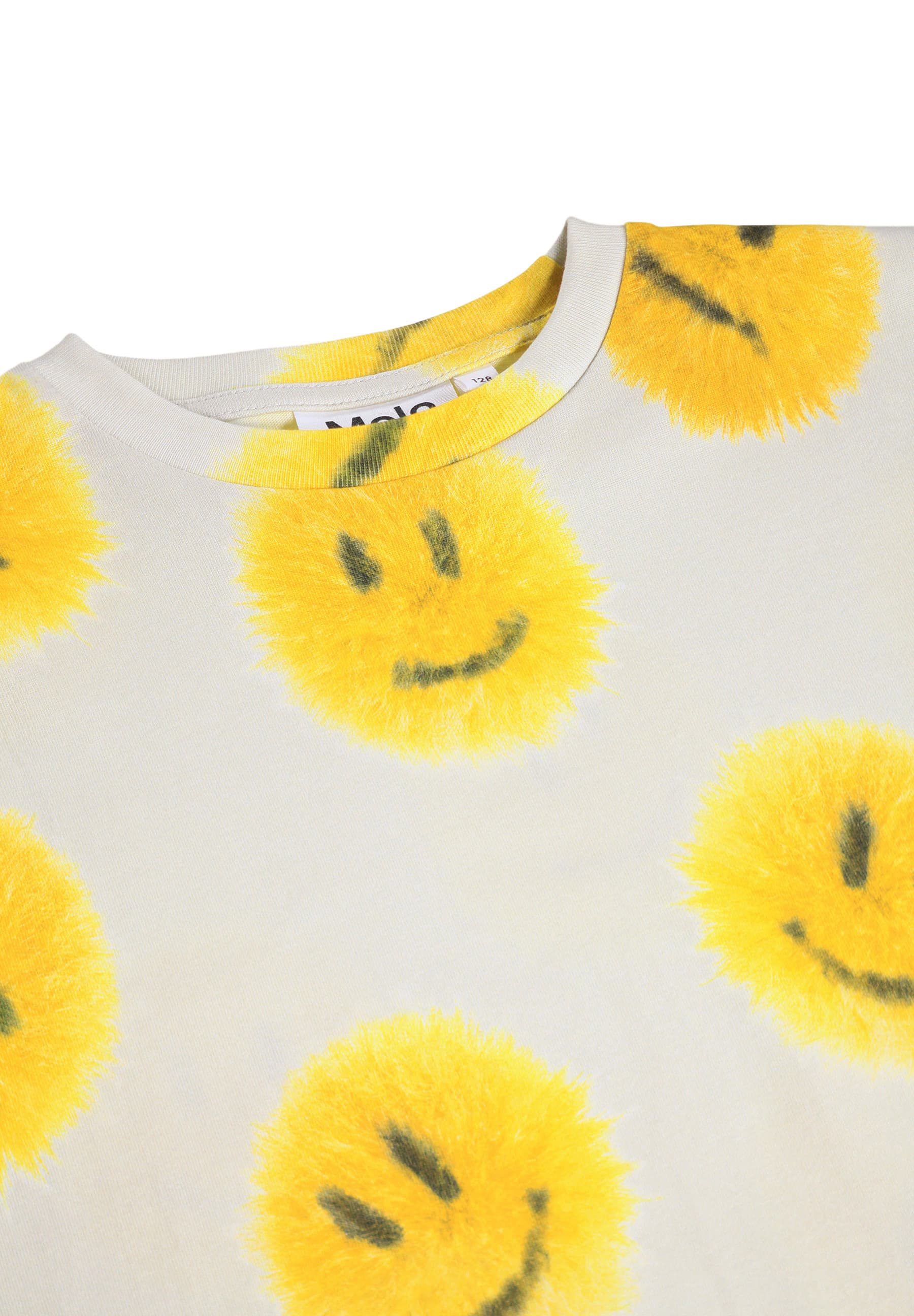 MOLO T-Shirt Riley hellgrau mit Smiley-Print gelb flauschiger Look