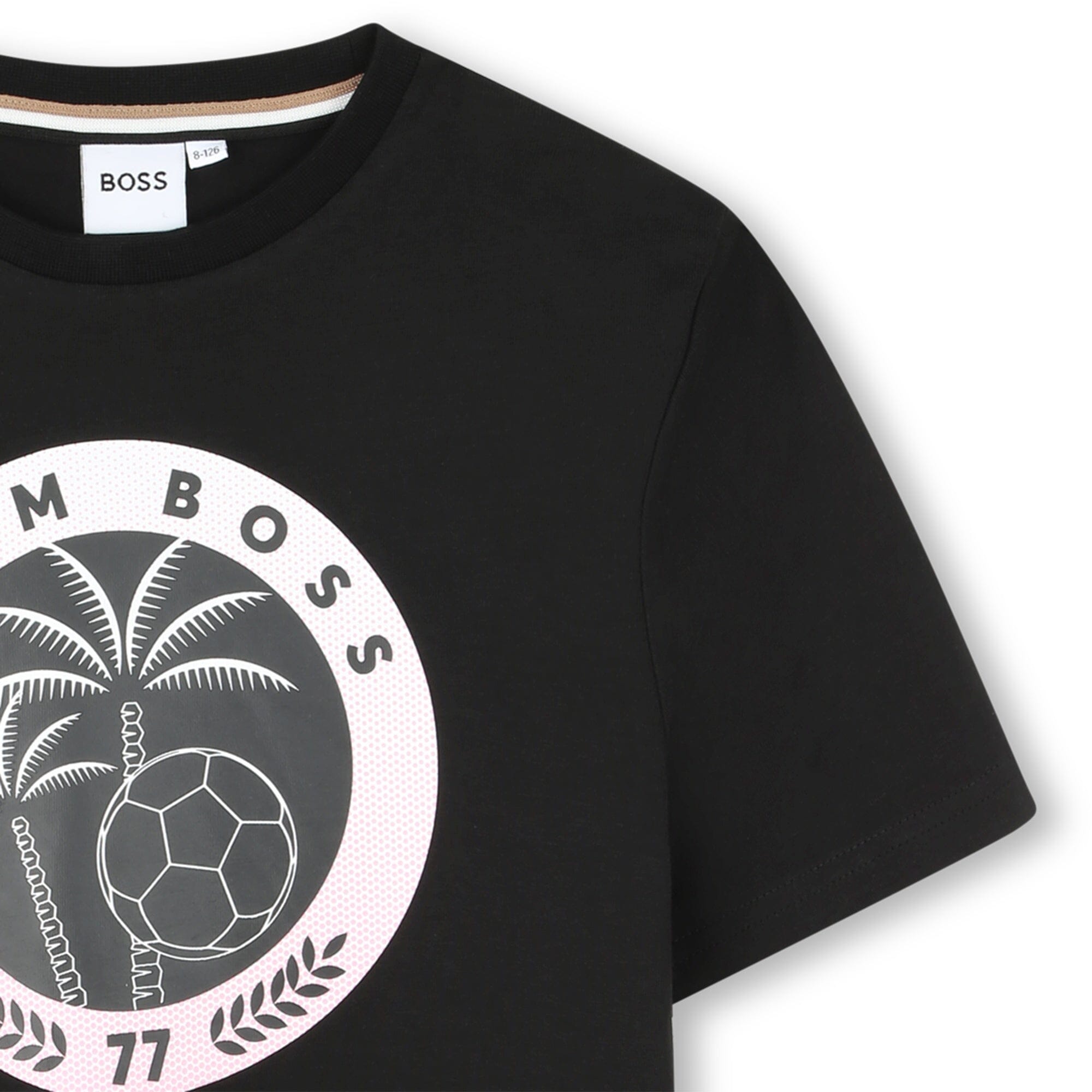 BOSS Fußball T-Shirt für Jungen – Schwarz mit Palmen & Ball Print „TEAM BOSS“ T-Shirt Boss