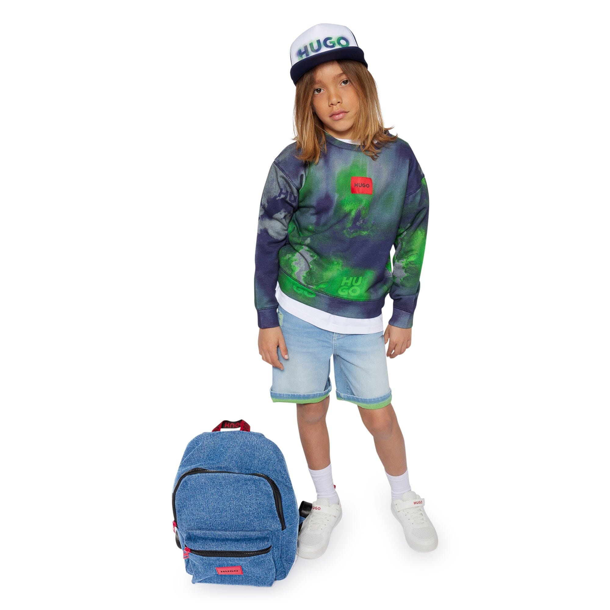 HUGO Kids Sweatshirt – Statement-Look in Marine & Grün Sweatshirt HUGO