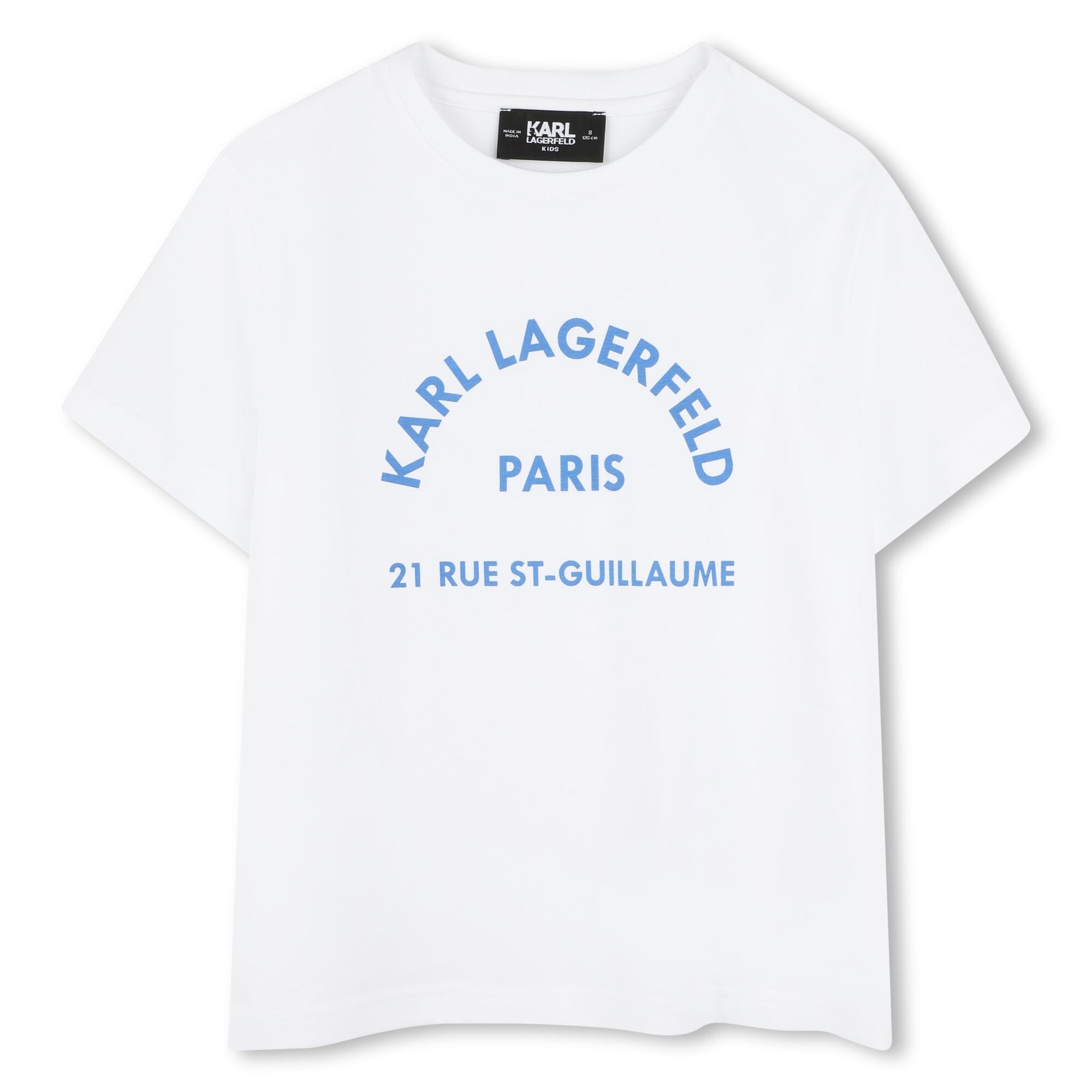 KARL LAGERFELD KIDS T-Shirt – Weißes Bio-Baumwollshirt mit blauem Print T-Shirt Karl Lagerfeld
