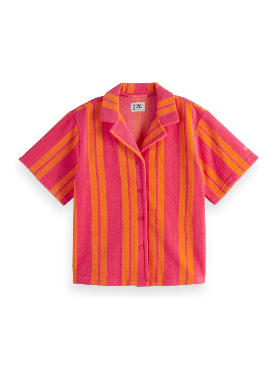 Scotch & Soda Mädchen Kurzarmhemd – Frottee mit Streifen – Electric Pink & Orange Bluse Scotch & Soda