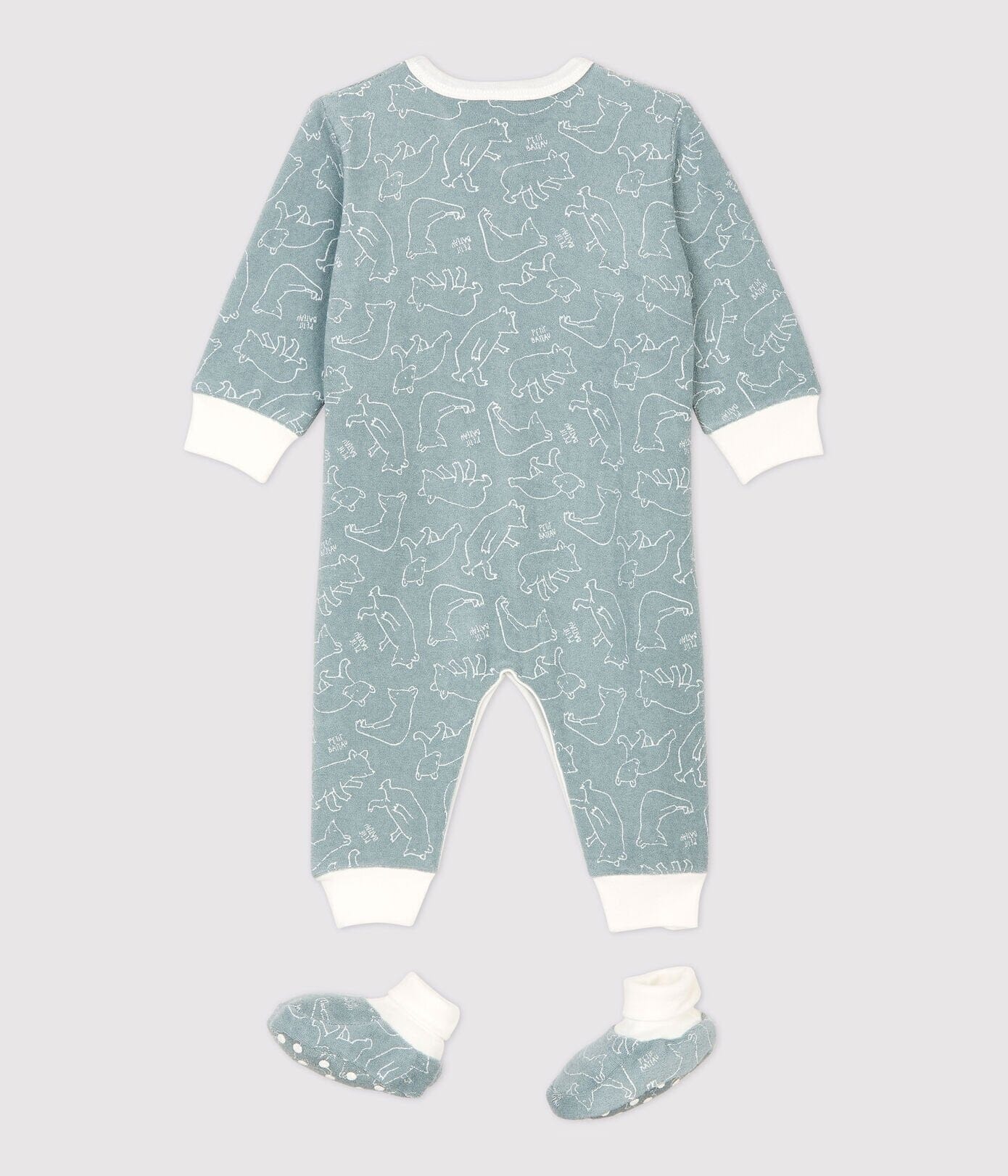 Petit Bateau Anzug mit Schühchen Frottee blaugrau allover Bären Baby Kombinationen Petit Bateau