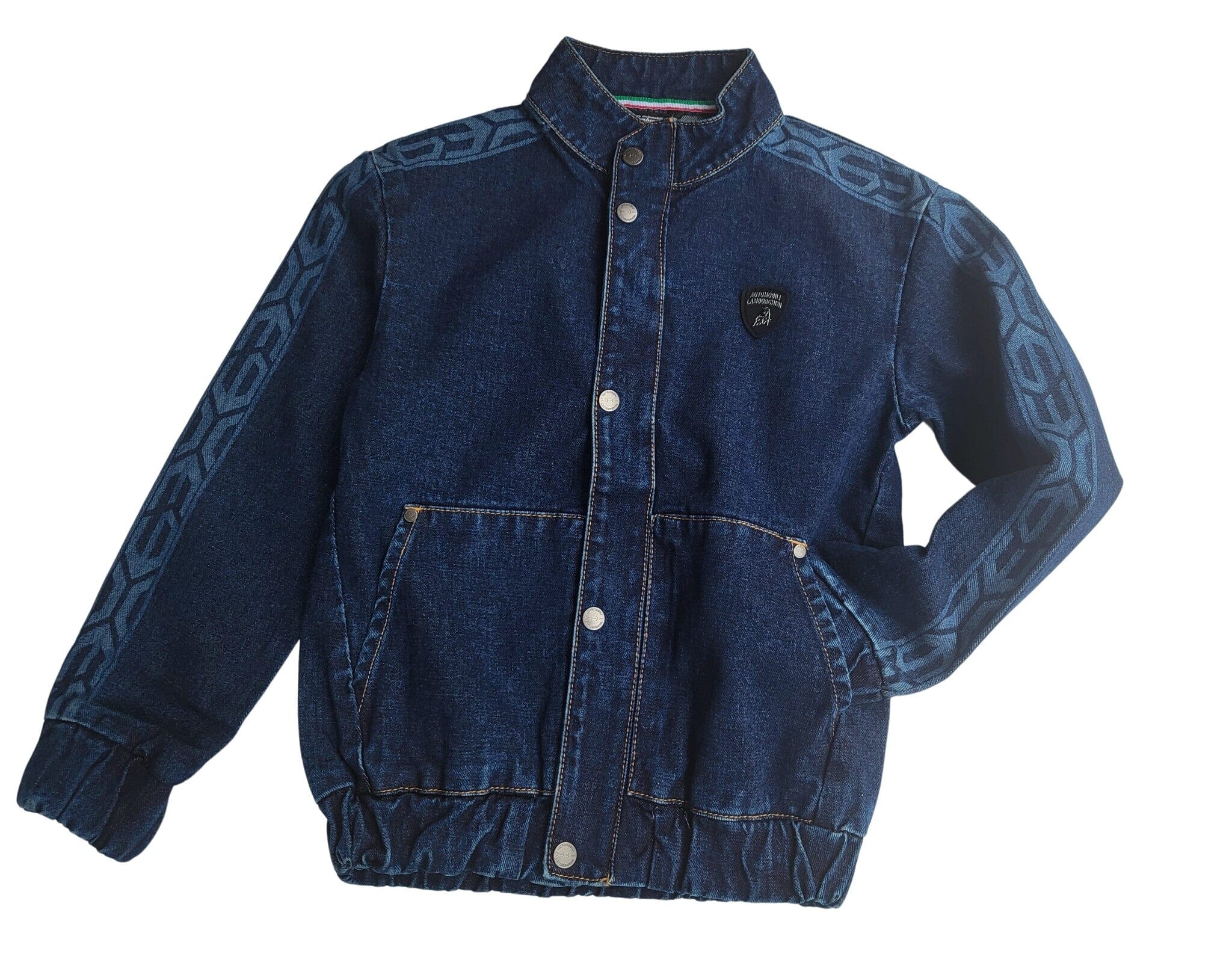 Automobili Lamborghini Kidswear Denim Jacke blau mit zwei seitlichen Taschen und Knöpfen Jacke AUTOMOBILI LAMBORGHINI KIDSWEAR