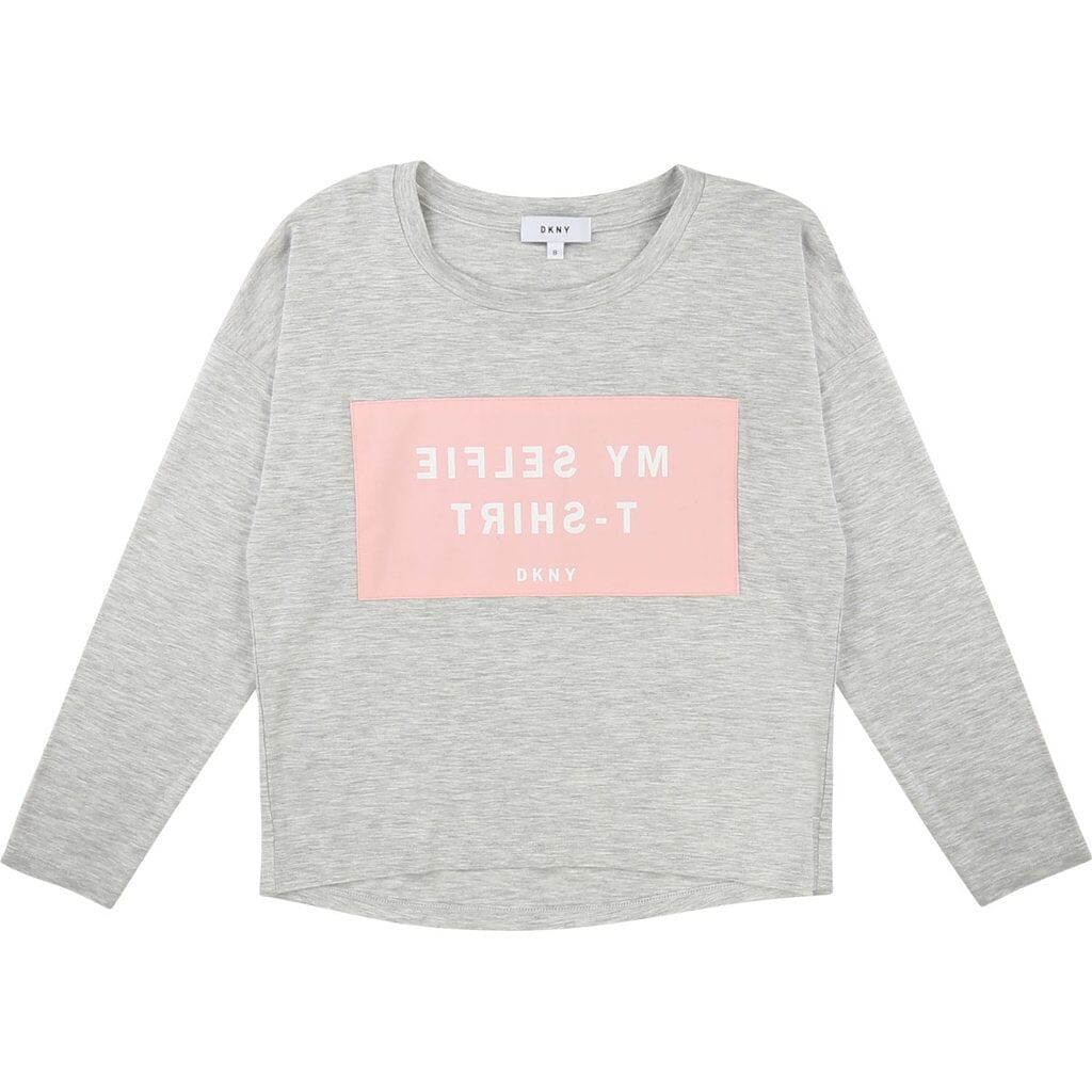 DKNY KIDS Langarmshirt grau rosa Selfie Langarmshirt DKNY