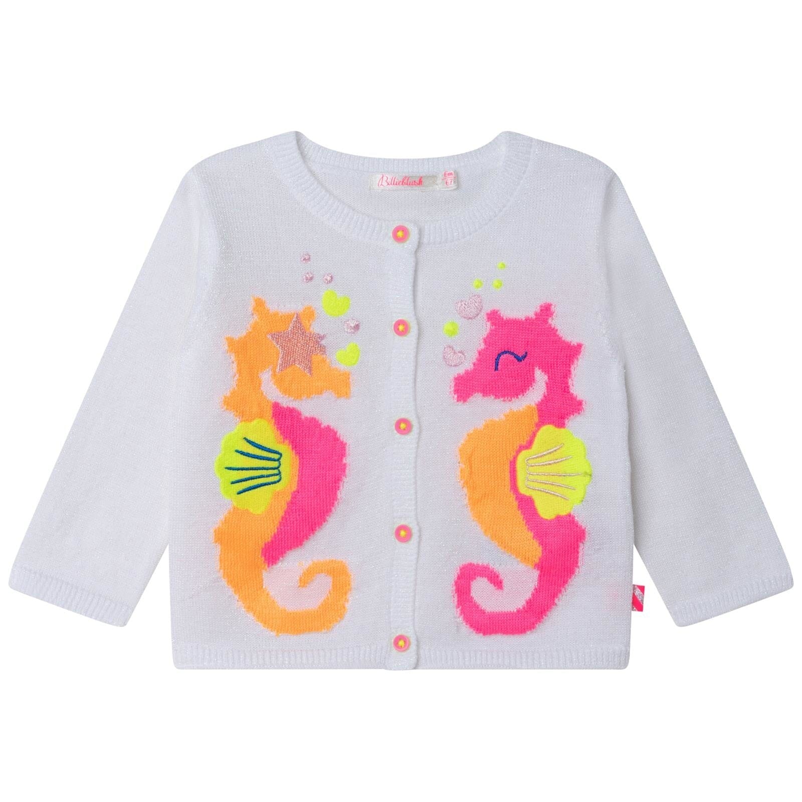 Billieblush weiße Baby Strickjacke Cardigan Seepferdchen in pink orange Jacke Billieblush