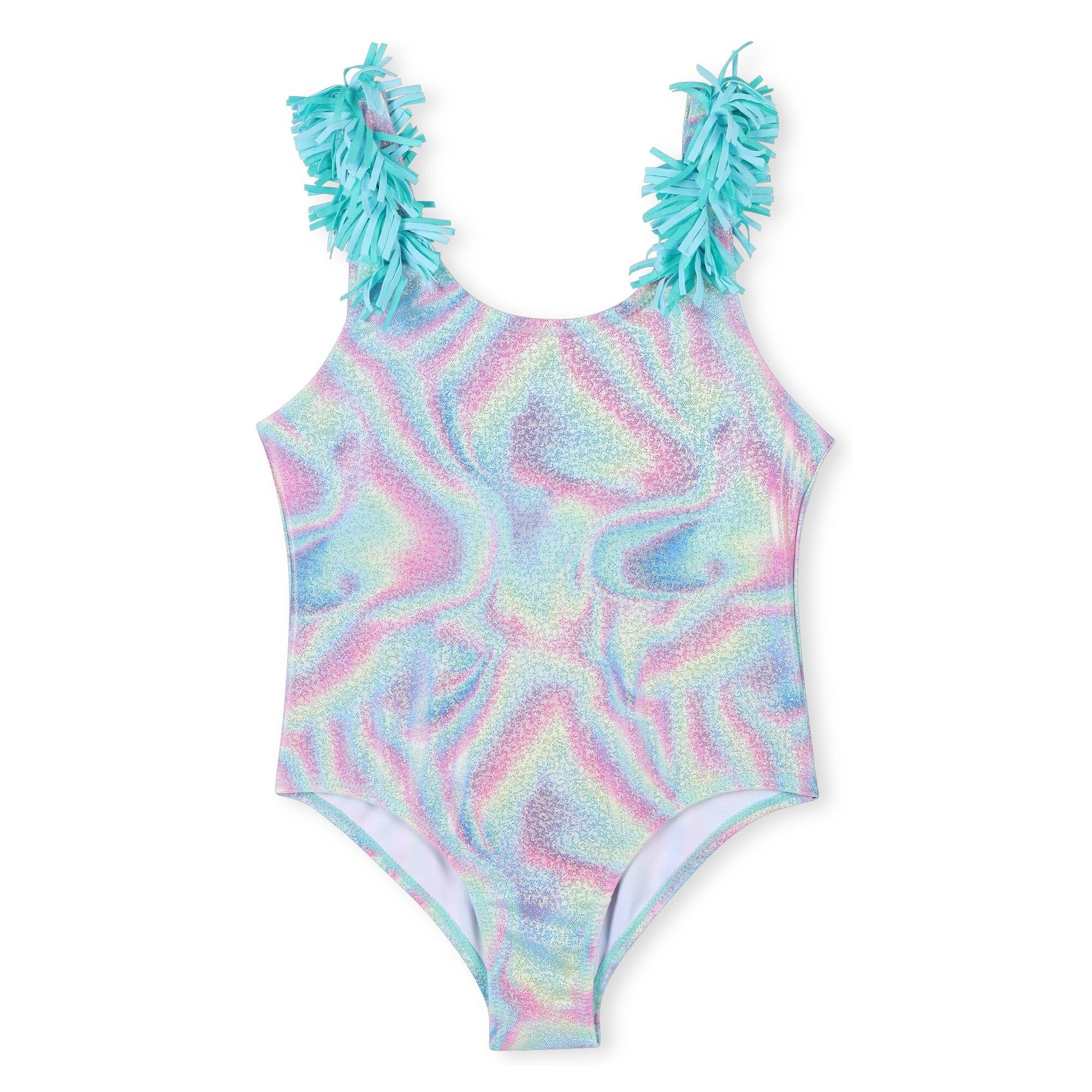 Billieblush Badeanzug schillernd und bunt mit Fransen an den Trägern Badeanzug Billieblush