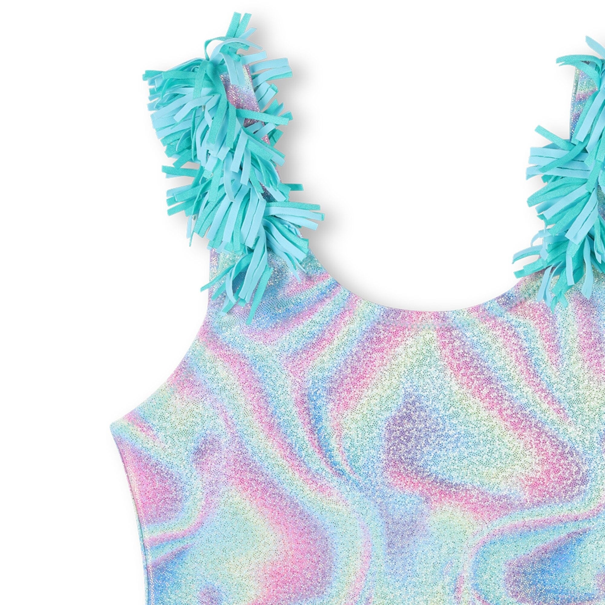 Billieblush Badeanzug schillernd und bunt mit Fransen an den Trägern Badeanzug Billieblush