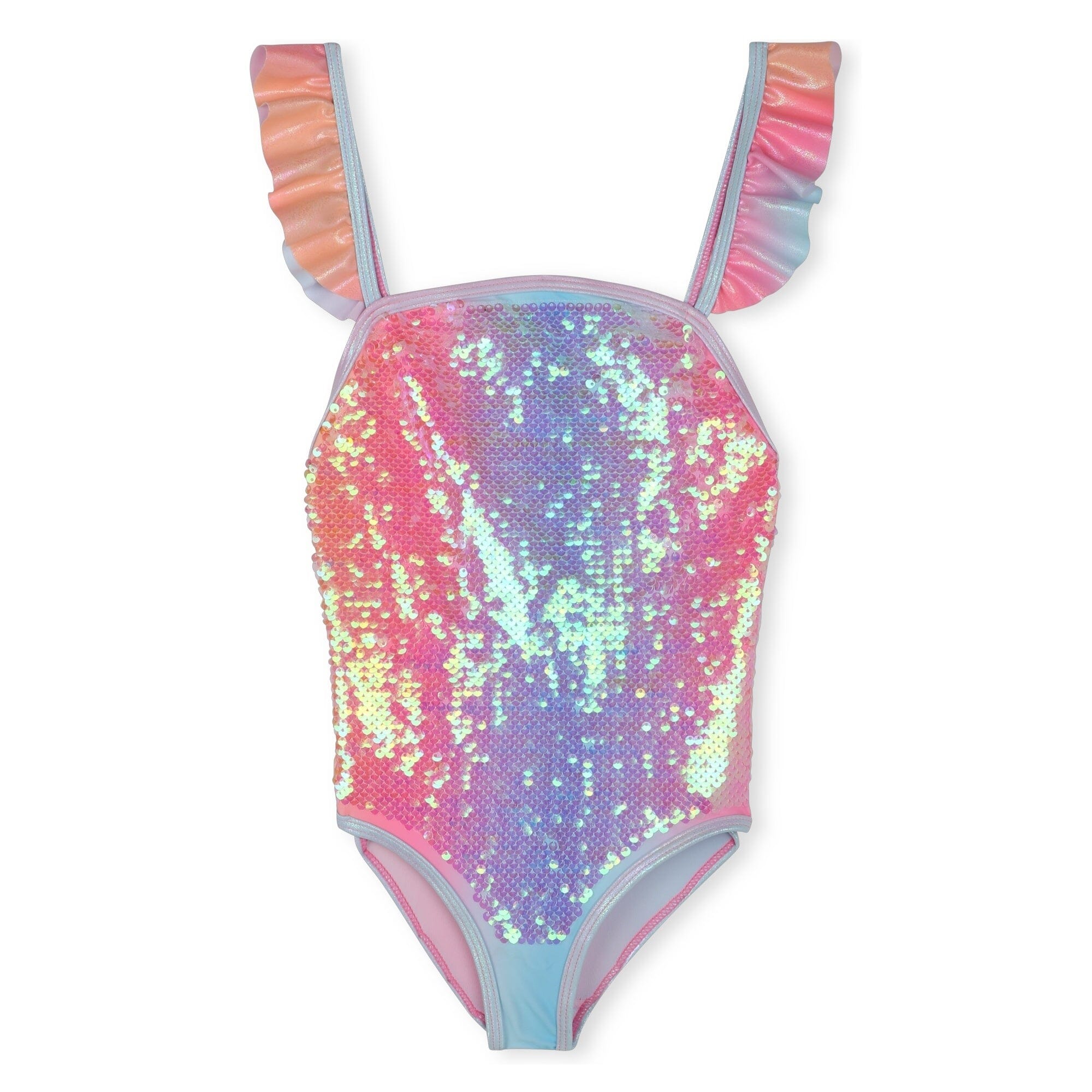 Billieblush schimmernder Badeanzug in pink und blau aus Pailletten mit Rüschenärmel Badeanzug Billieblush