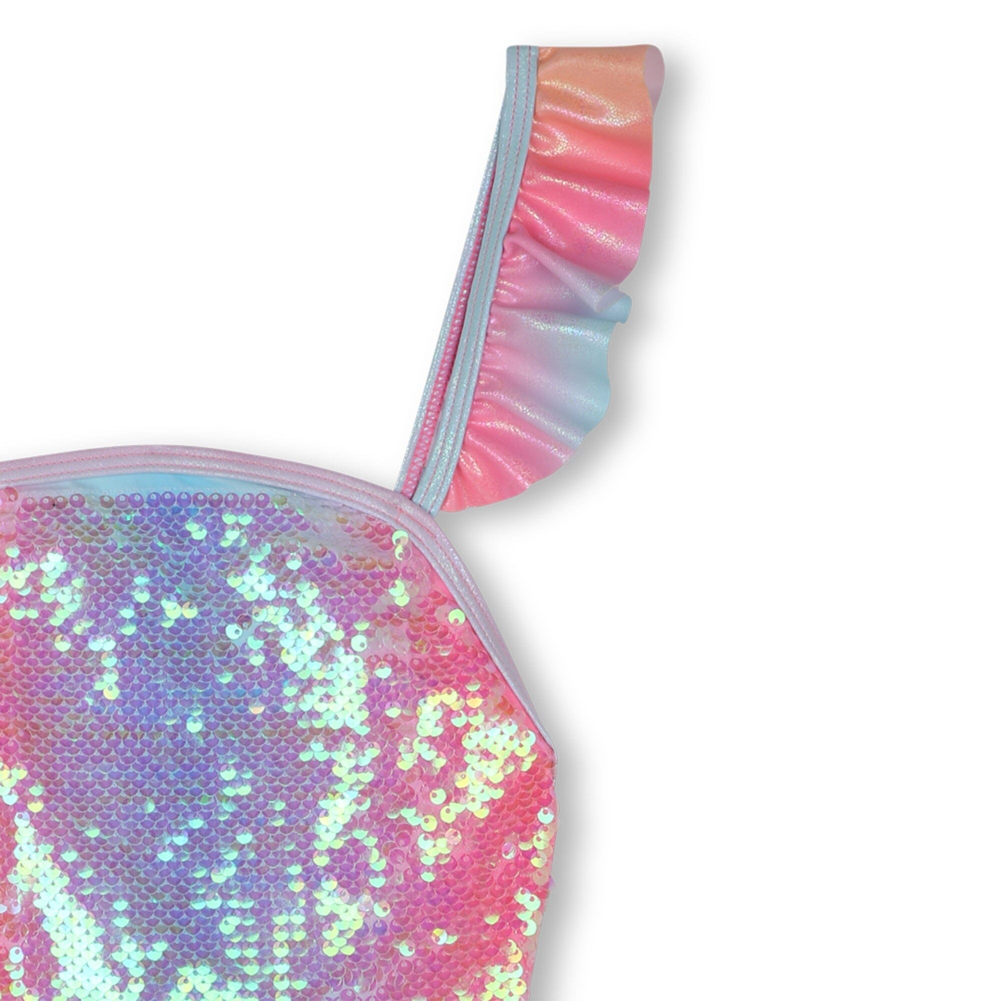 Billieblush schimmernder Badeanzug in pink und blau aus Pailletten mit Rüschenärmel Badeanzug Billieblush