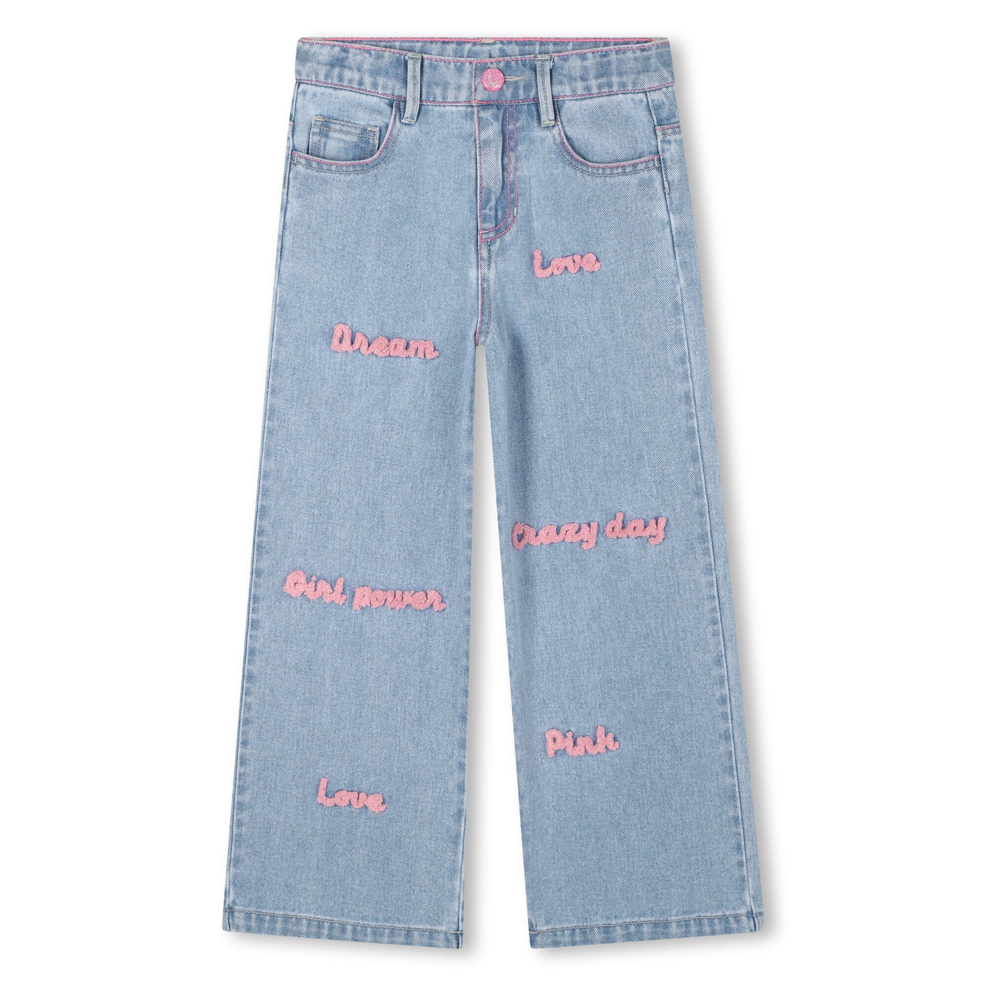 BILLIEBLUSH Denim-Hose bestickt mit Frottee-Schriftzügen, Hellblau Jeans Billieblush 5 Jahre (104-110)