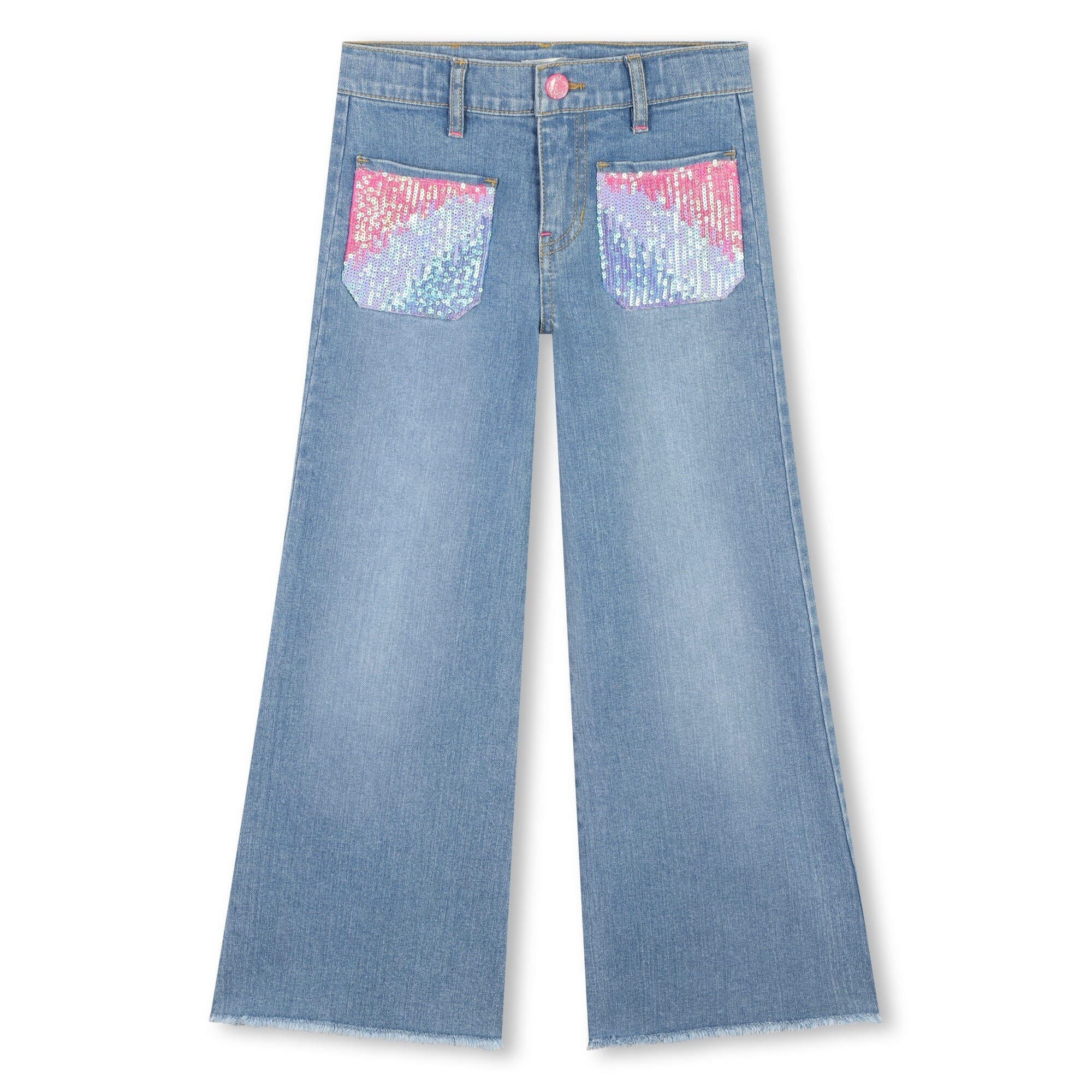 Billieblush Jeans blau mit pinken Paillettentaschen cool modern Jeans Billieblush