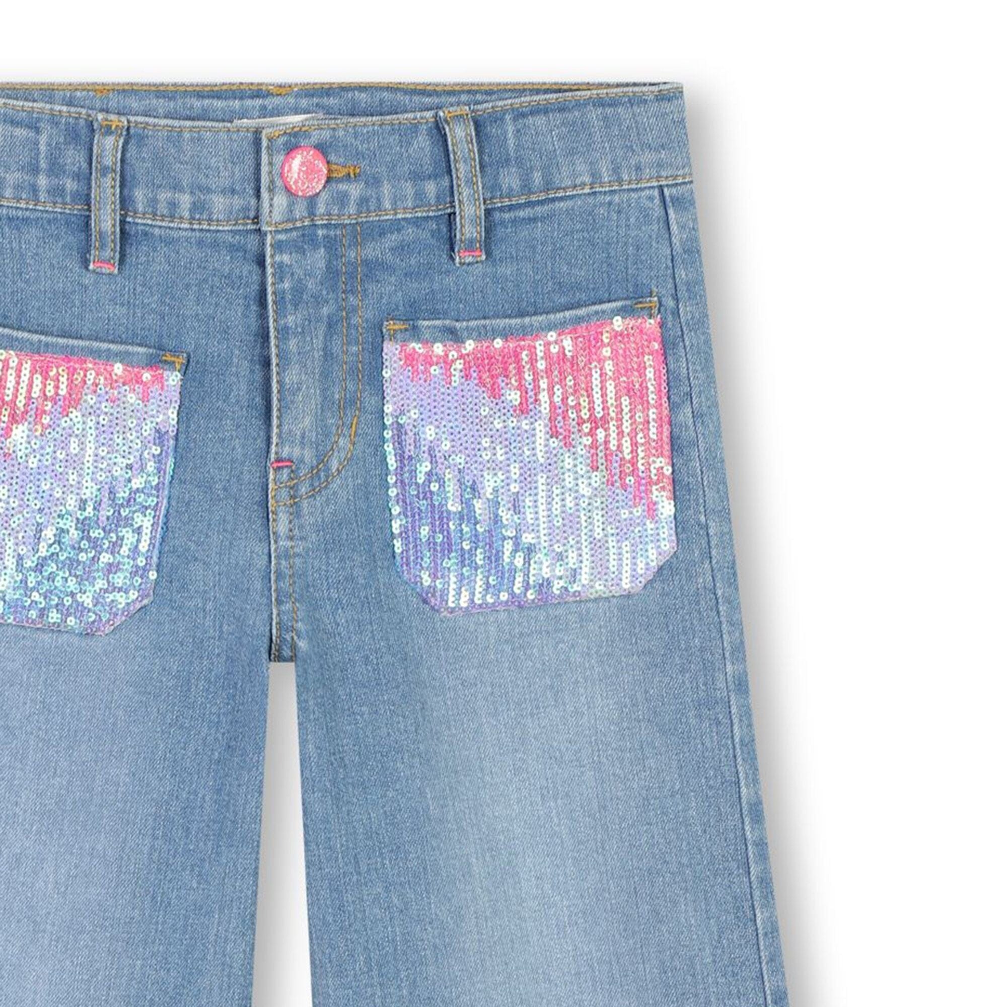 Billieblush Jeans blau mit pinken Paillettentaschen cool modern Jeans Billieblush