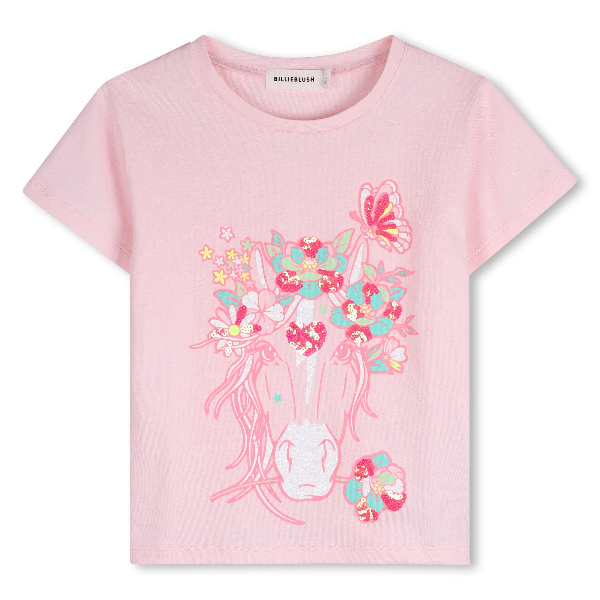 BILLIEBLUSH Kurzärmeliges T-Shirt – Pferdeprint mit Pailletten T-Shirt Billieblush 4 Jahre ( 98-104 )