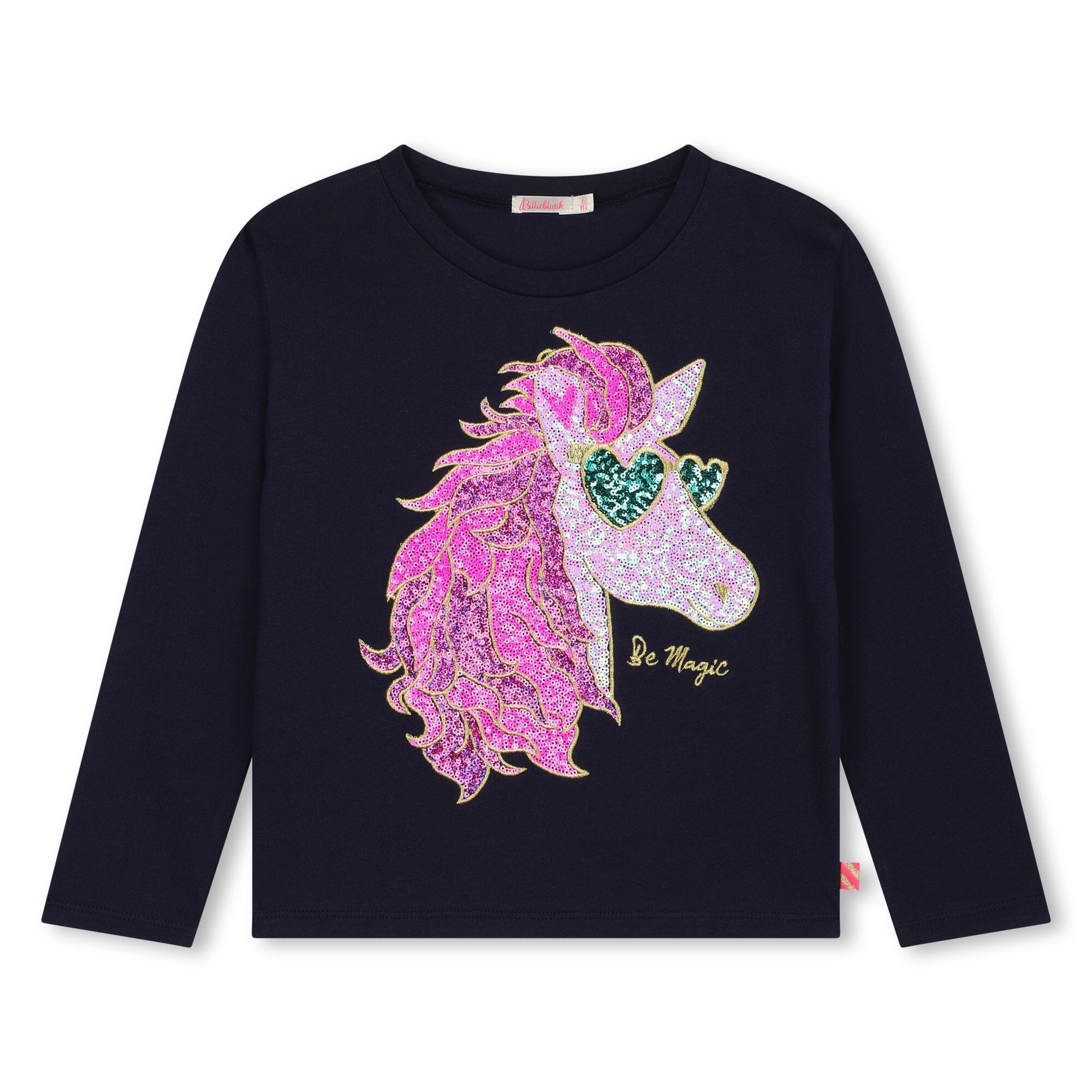 Billieblush Langarmshirt dunkelblau Einhornprint pink Pailletten Sonnenbrille Langarmshirt Billieblush