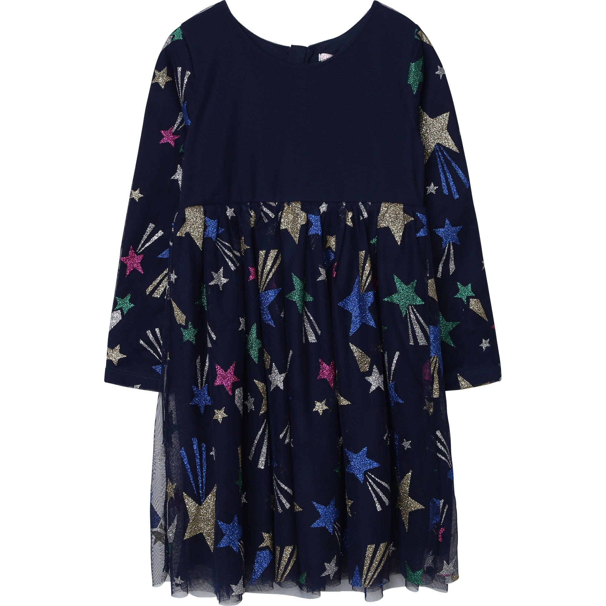 Billieblush Popeline Mesh Kleid navy mit Glitzersternen Kleid Billieblush