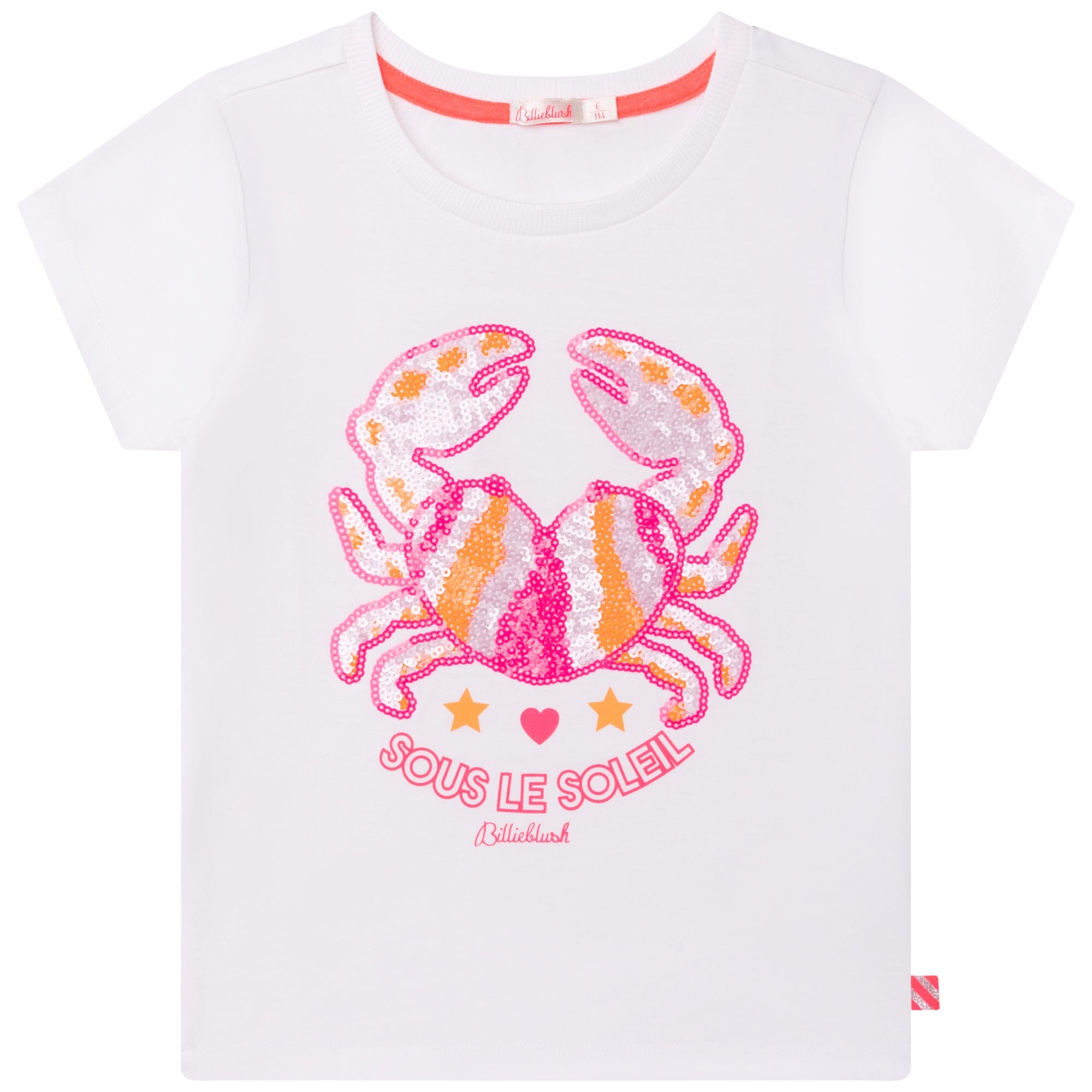 Billieblush T-Shirt weiß creme Krebs mit Pailletten in rosa orange T-Shirt Billieblush