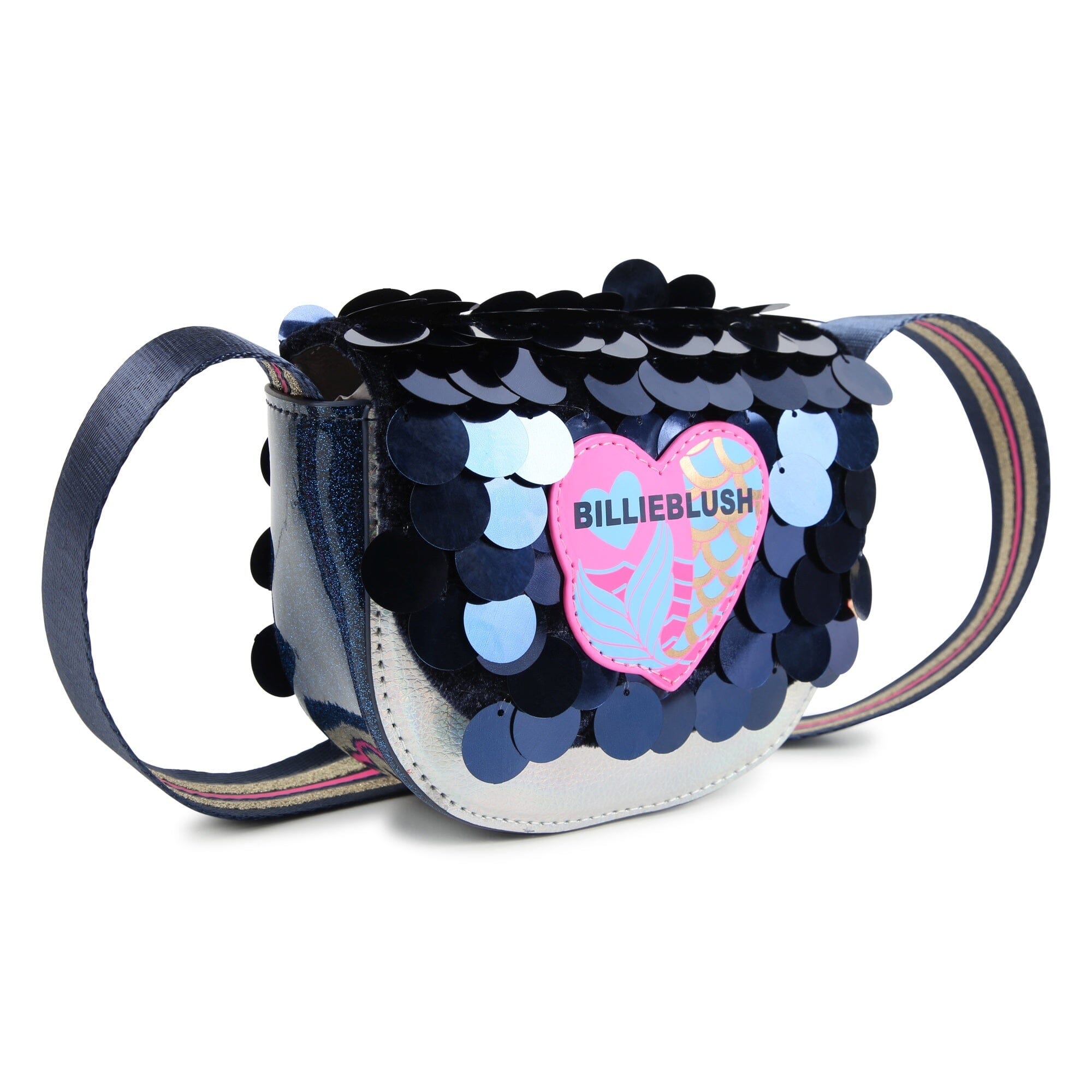 Billieblush Umhängetasche in schwarz mit blau schimmernden Pailletten Glitzer rosa bunte Meerjungfrau Tasche Billieblush