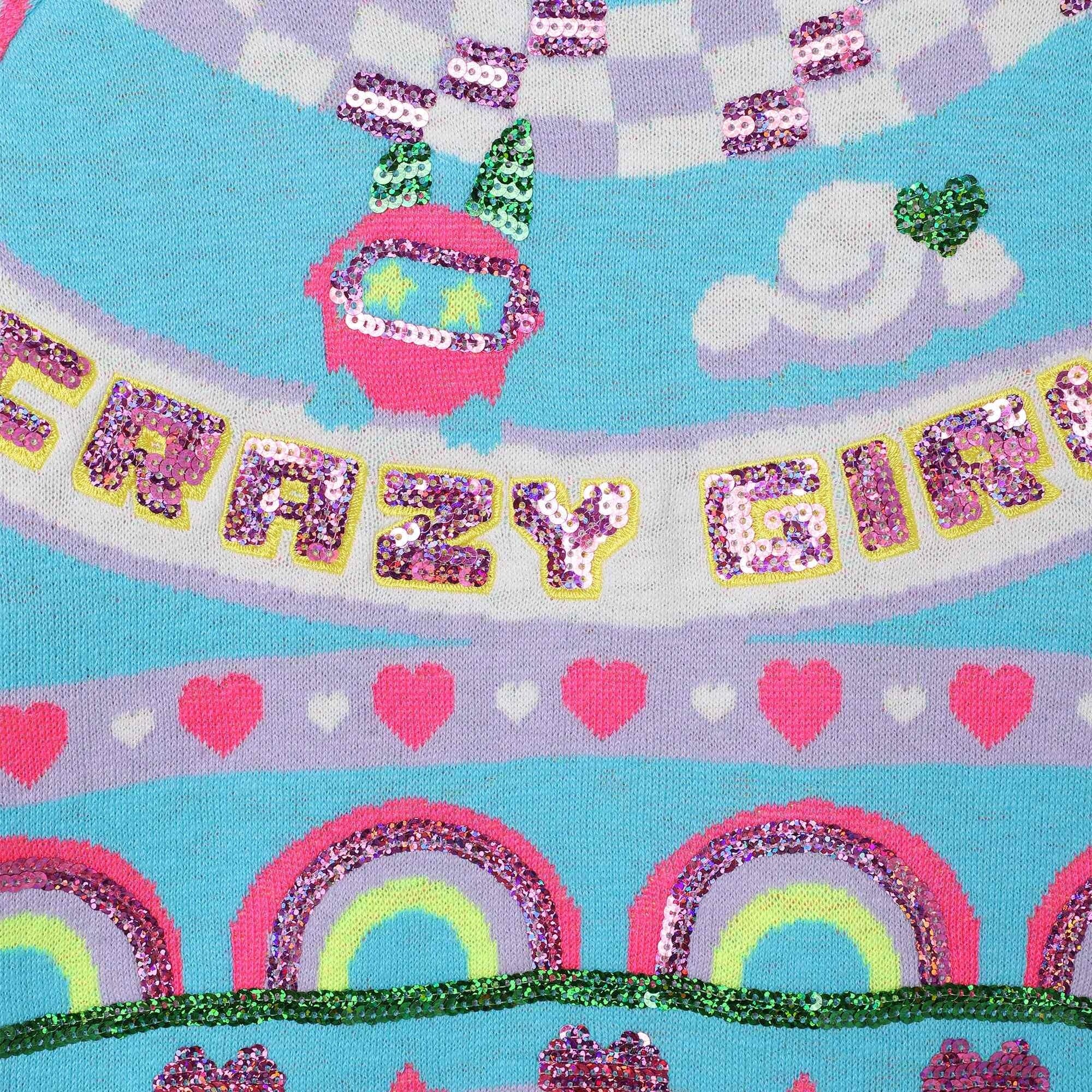 Billieblush Strickpullover Weihnachten blau-rosa Pullover Billieblush