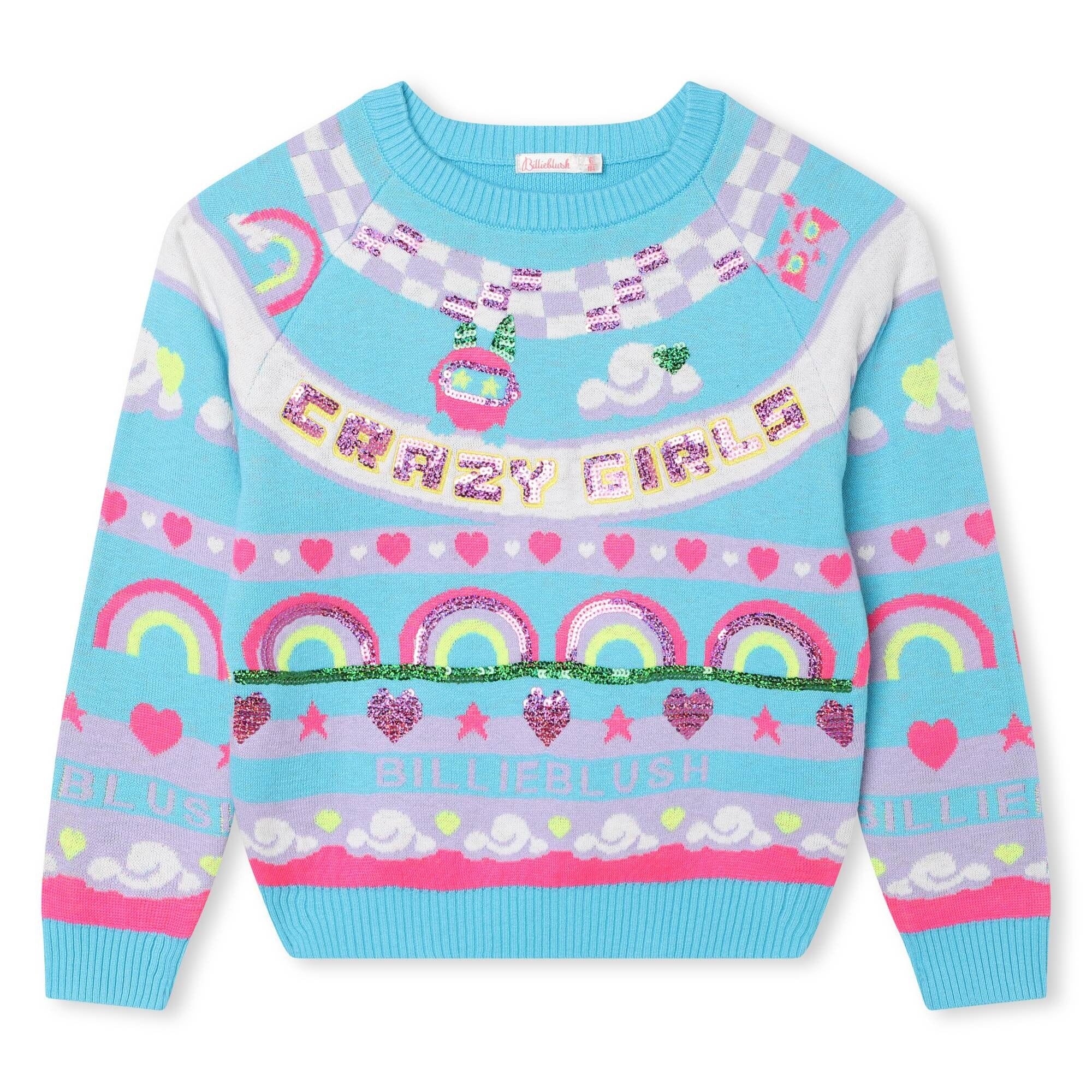 Billieblush Strickpullover Weihnachten blau-rosa Pullover Billieblush