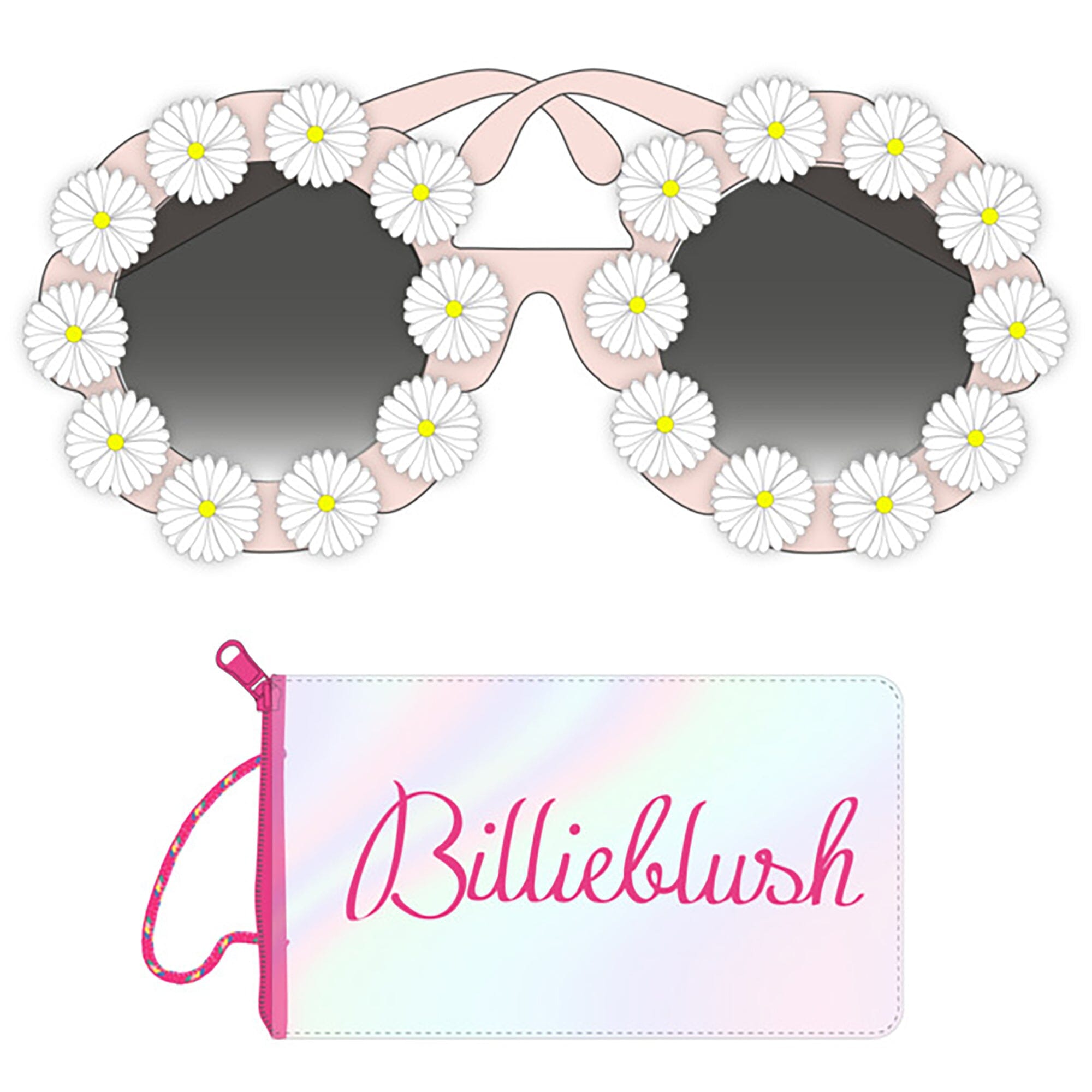 BILLIEBLUSH Sonnenbrille hellrosa mit weißen Blumen und schimmerndem Brillenetui Sonnenbrillen Billieblush