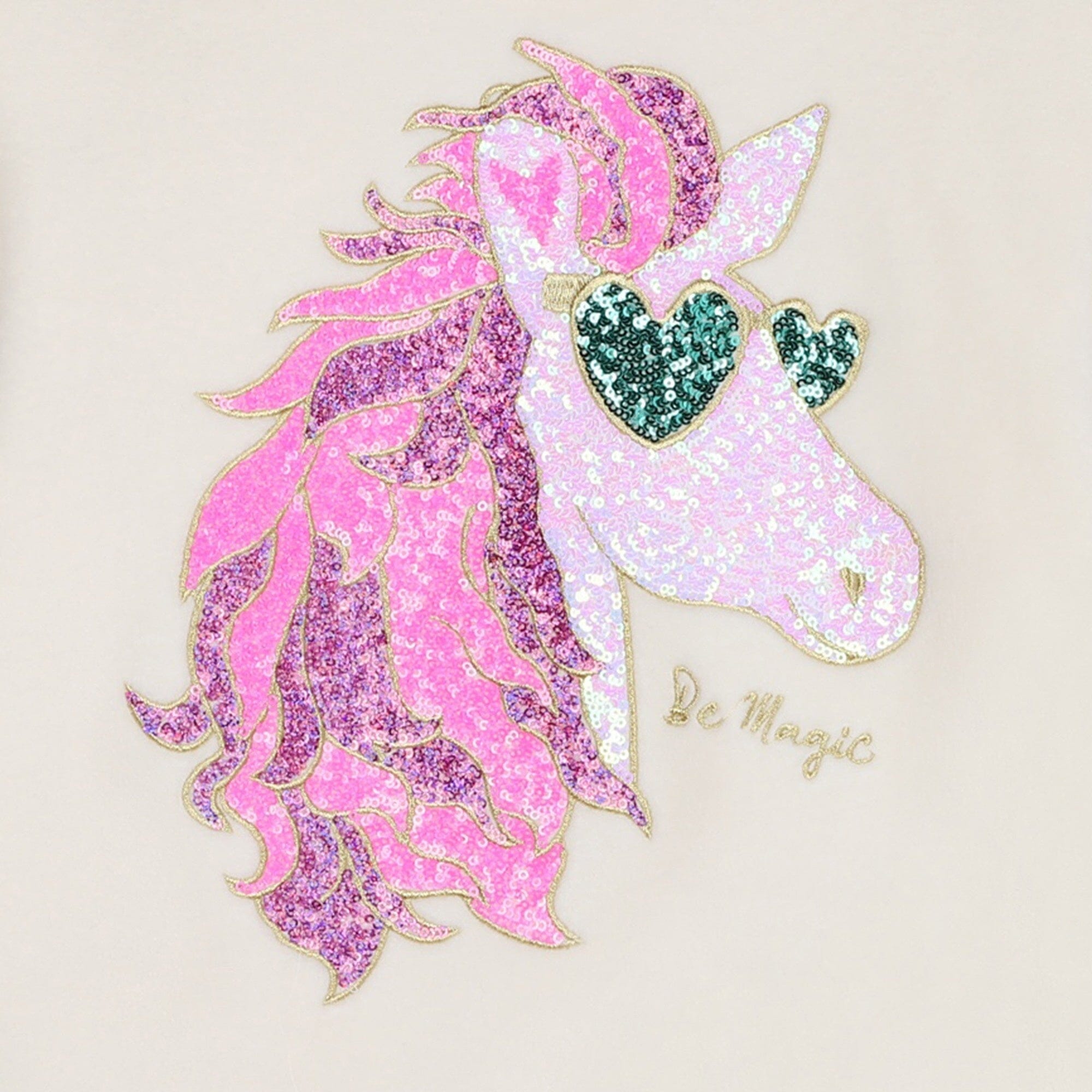 Billieblush Sweatshirt beige Einhornmotiv aus pinken Pailletten mit Sonnenbrille Sweatshirt Billieblush