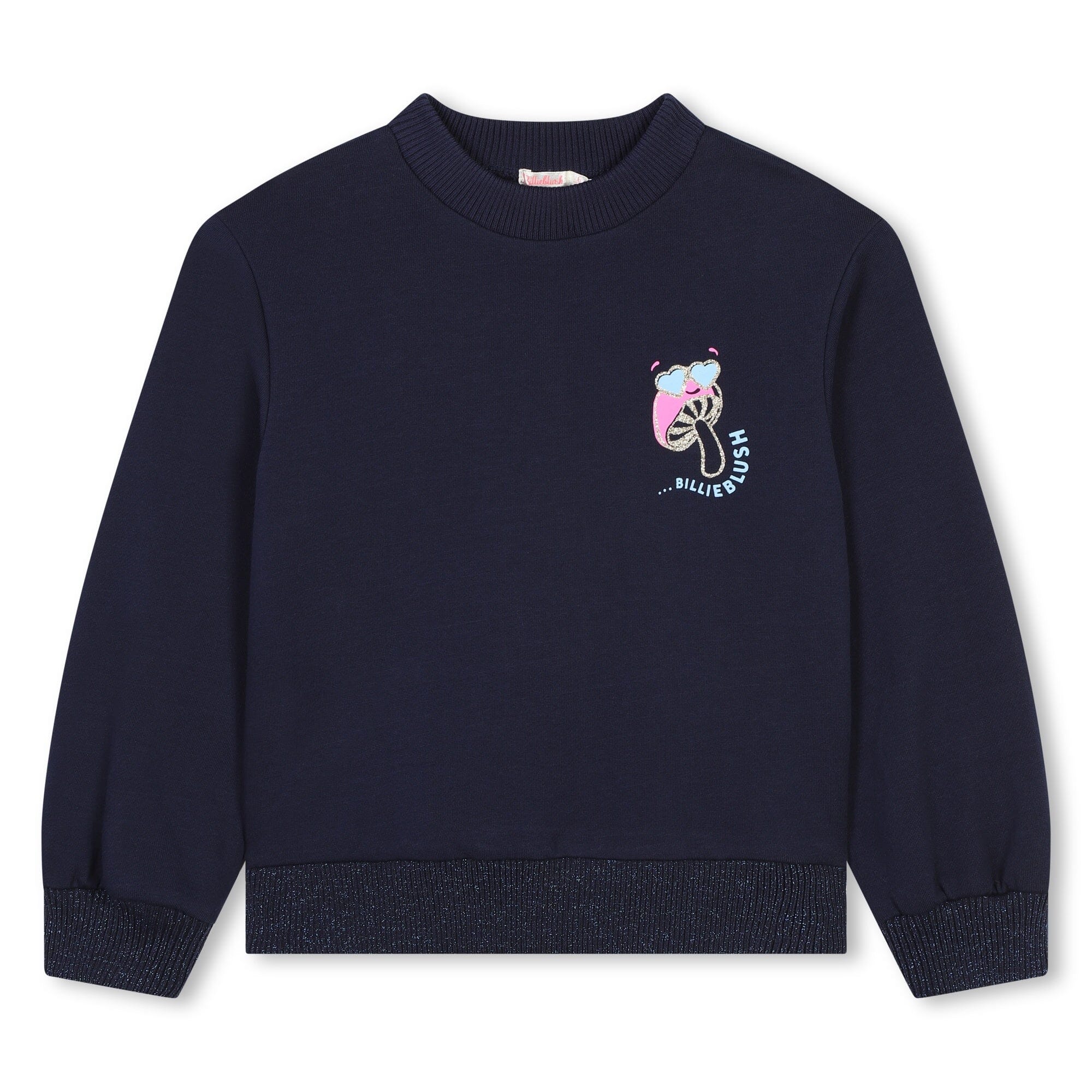 Billieblush Sweater marine blau mit Pilzmotiv und coolem Rückenprint Sweatshirt Billieblush