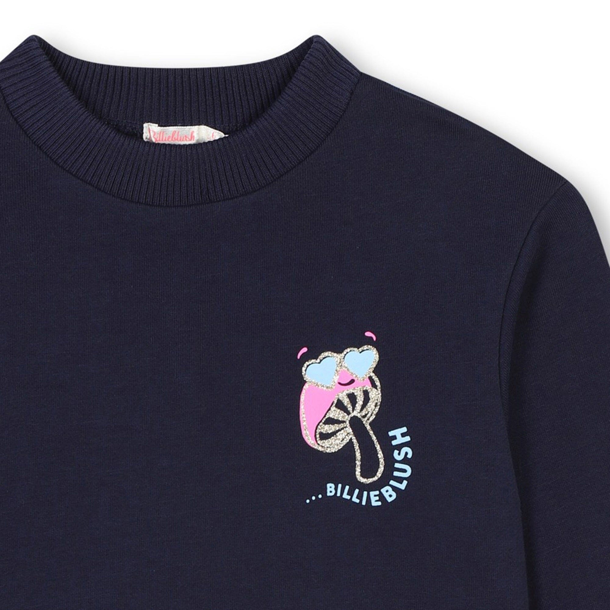 Billieblush Sweater marine blau mit Pilzmotiv und coolem Rückenprint Sweatshirt Billieblush