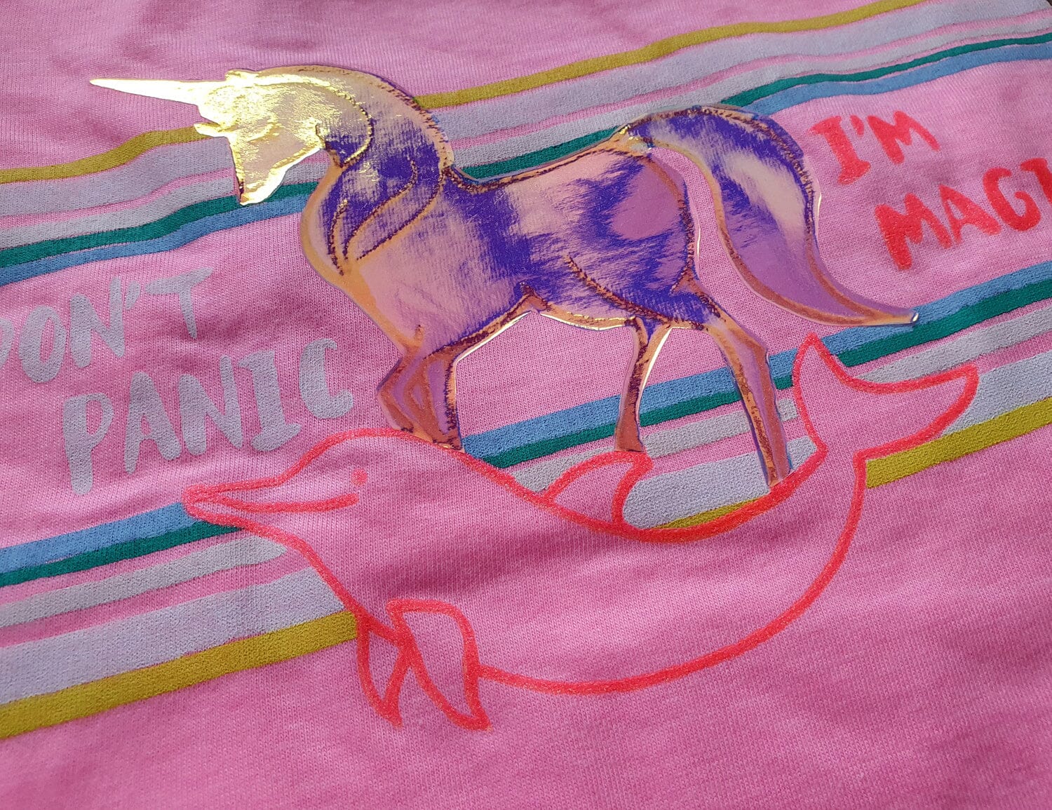 Billieblush T-Shirt mit pink mit Einhorn und Delphin irisierend T-Shirt Billieblush