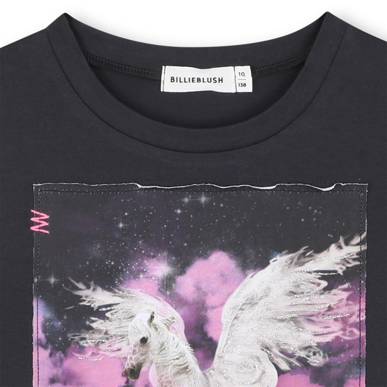 BILLIEBLUSH – T-Shirt mit Pegasus-Print & Fransen, dunkelgrau T-Shirt Billieblush