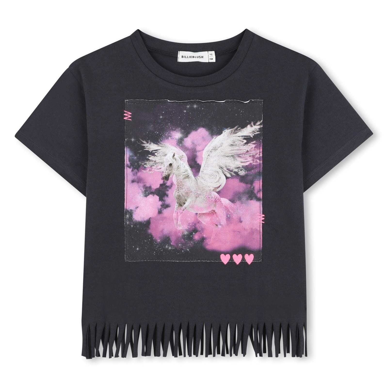 BILLIEBLUSH – T-Shirt mit Pegasus-Print & Fransen, dunkelgrau T-Shirt Billieblush 8 Jahre ( 122-128 )