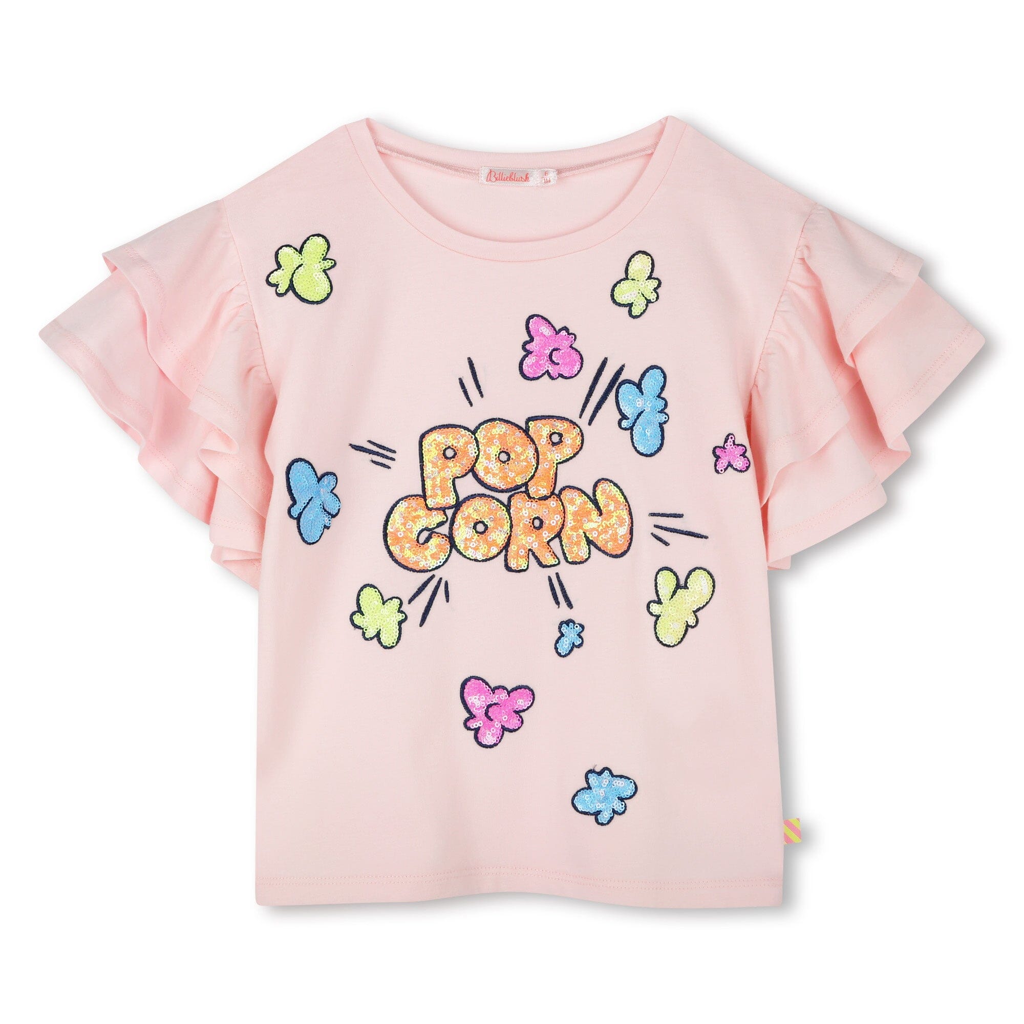 Billieblush T-Shirt hellrosa mit buntem Popcorn und Popcornschriftzug aus Pailletten T-Shirt Billieblush