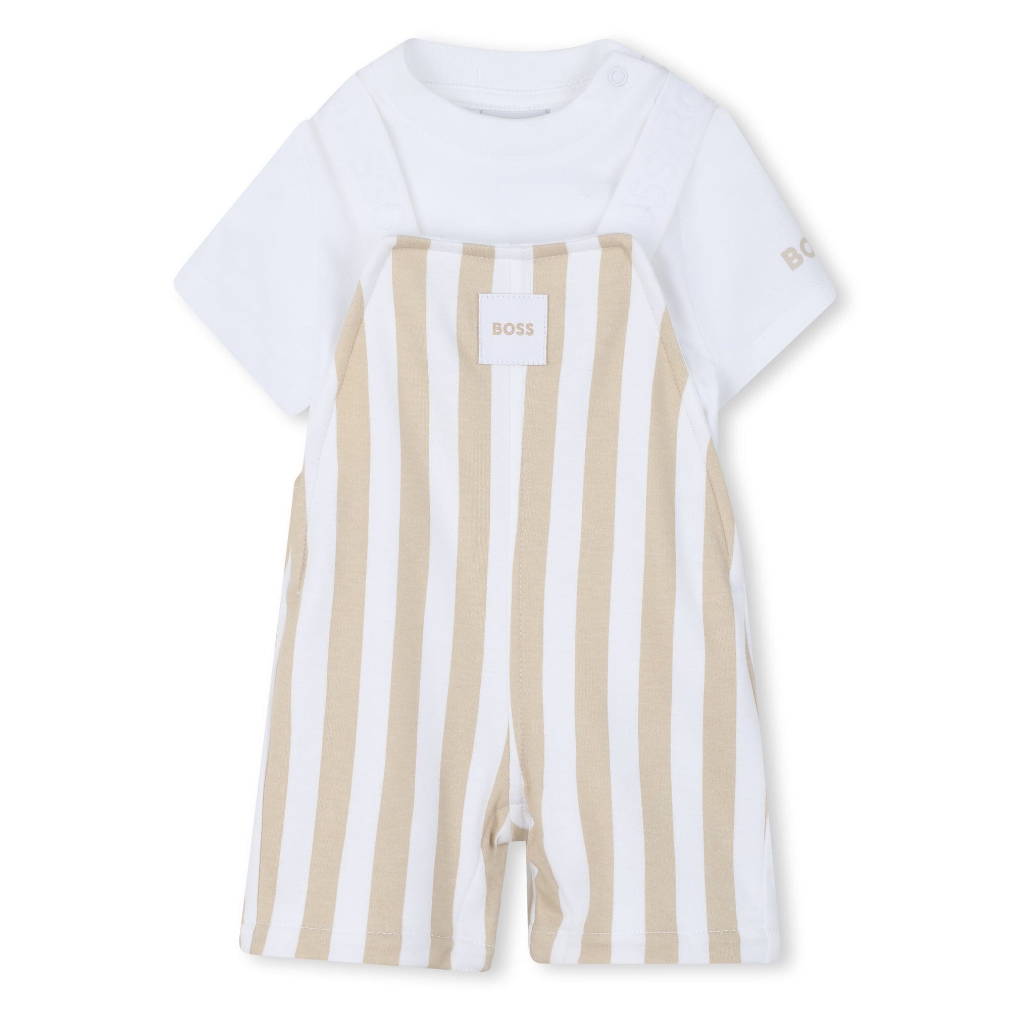 BOSS Baby 2-teiler Set: Overall-Shorts + T-Shirt „Beige“ Baby Kombination Boss Kidswear 6 Monate (62-68)