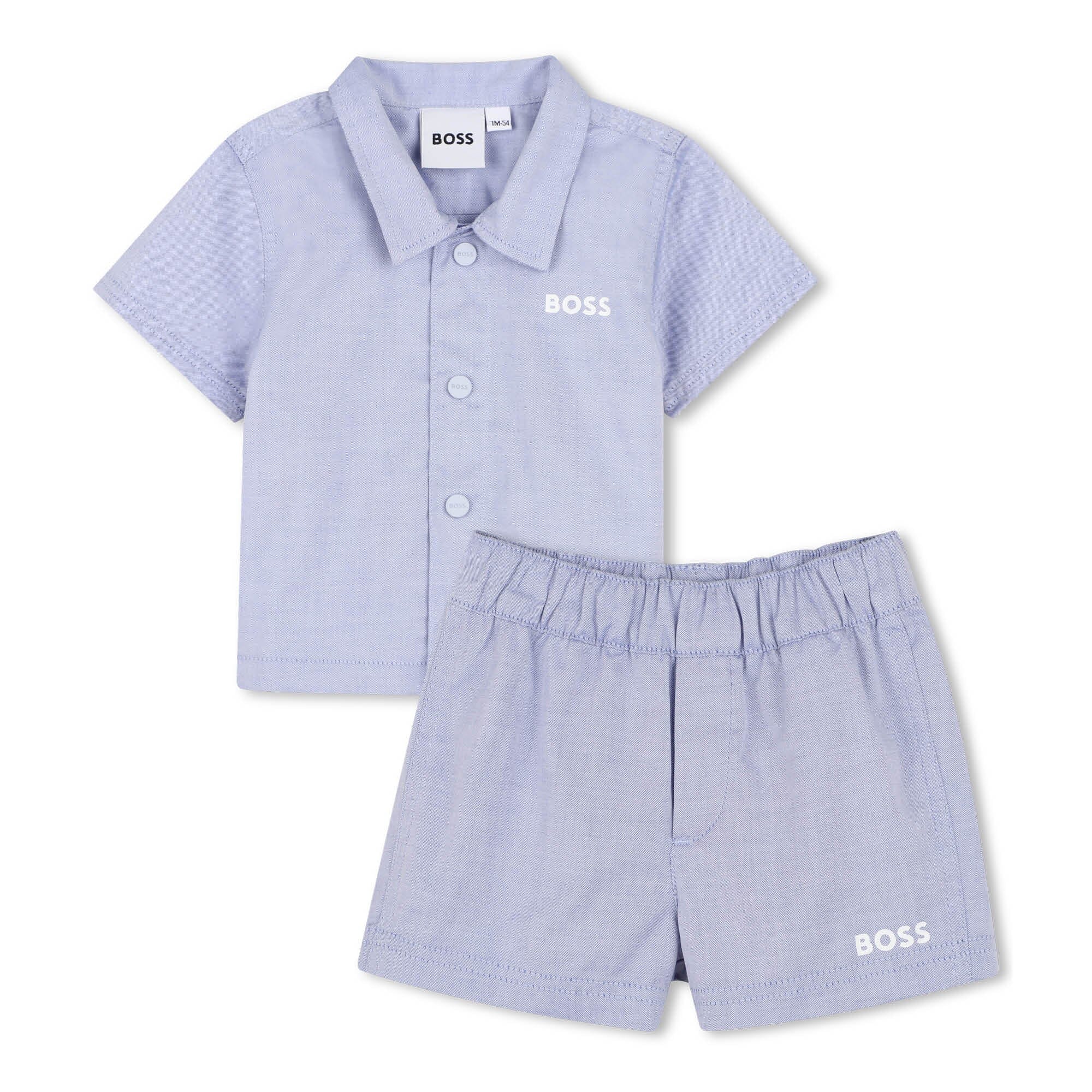 BOSS Baby – Hemd & Shorts Set – Baumwolle, hellblau, Geschenkbox Baby Kombination BOSS 6 Monate (62-68)