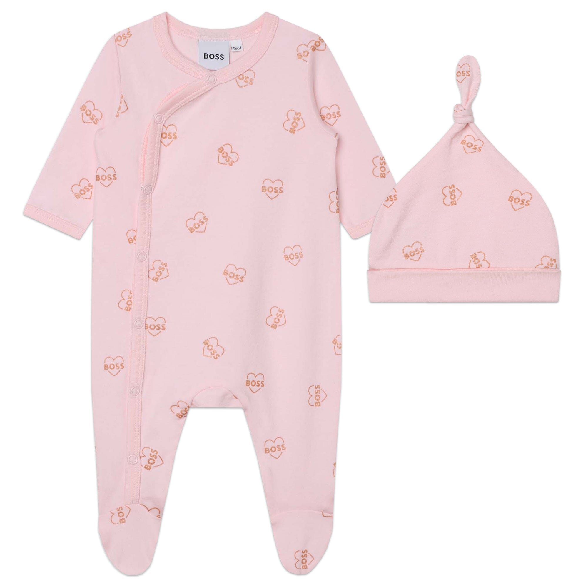 BOSS Baby Kombination Strampler mit Mütze 2 teilig in rosa mit Herzmotiv Baby Kombinationen Boss