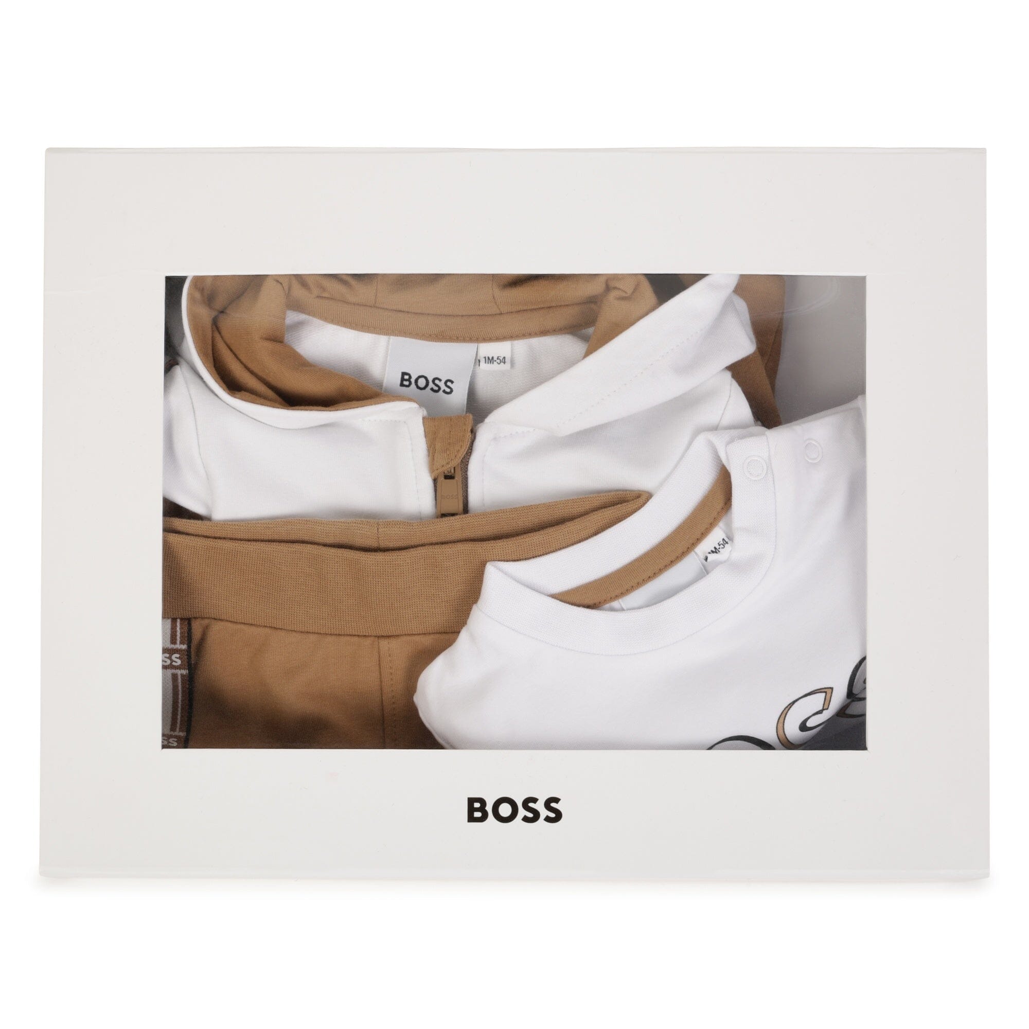 BOSS Baby Jogginganzug 3-Teiler in weiß/ braun/ schwarz Farbblöcke und Streifen Baby Kombination Boss