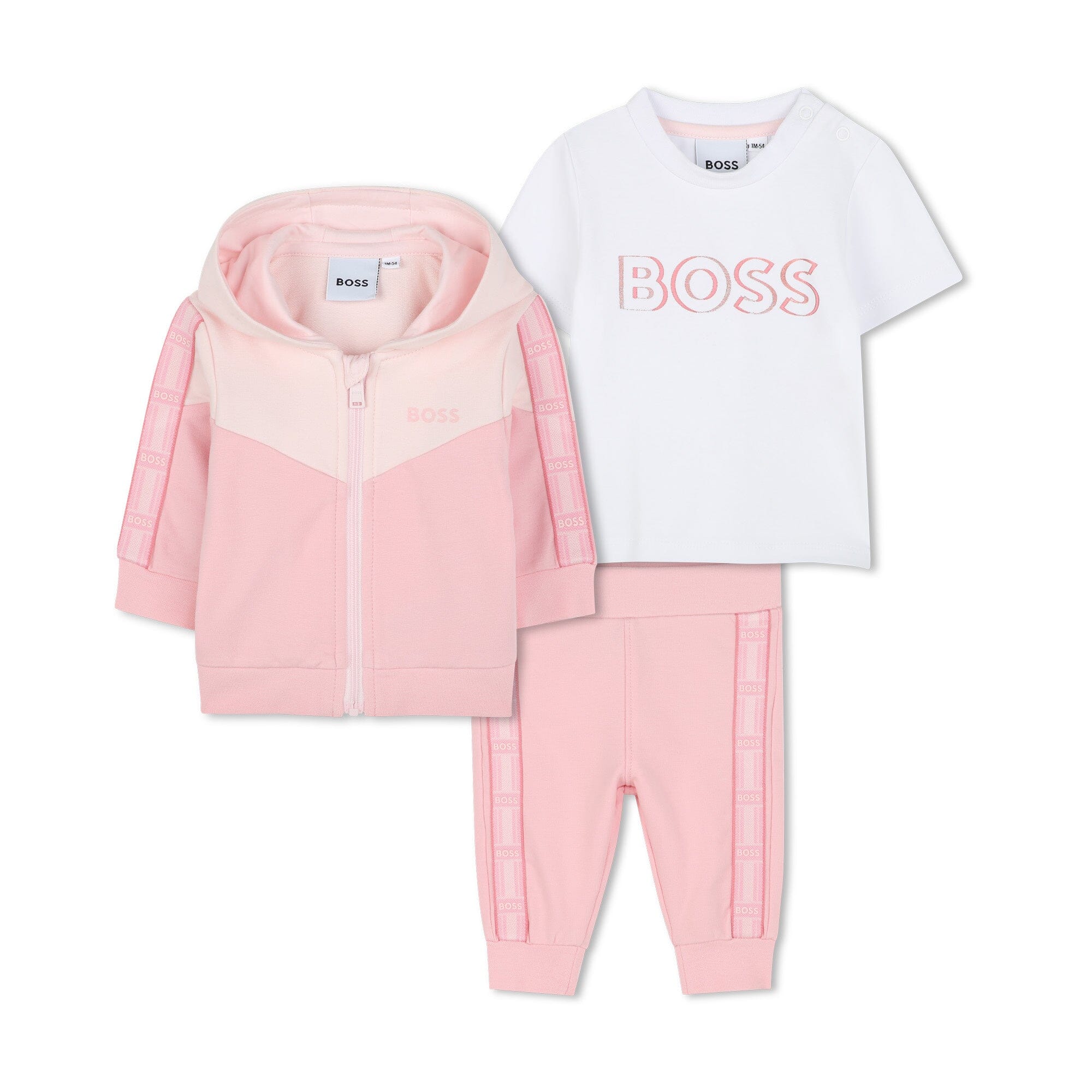 BOSS Baby Jogginganzug 3-Teiler in weiß/ rosa mit Farbblöcke und Streifen - Copy Baby Kombination Boss