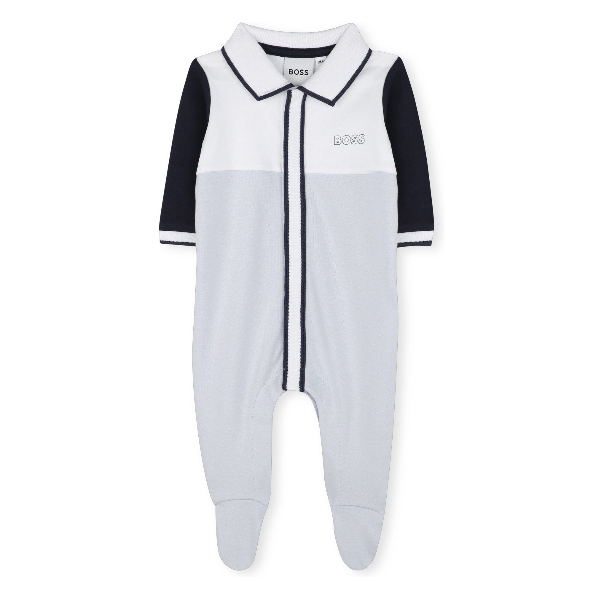 BOSS Sommer-Strampler in weiß / himmelblau / schwarz mit Polokragen Strampler Boss