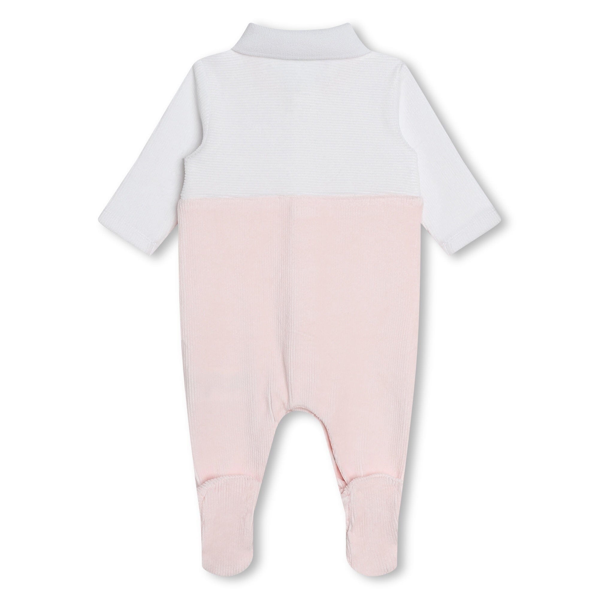 BOSS Baby Samt-Pyjama zweifarbig weiß-rosa mit Polo-Kragen Schlafanzug Boss