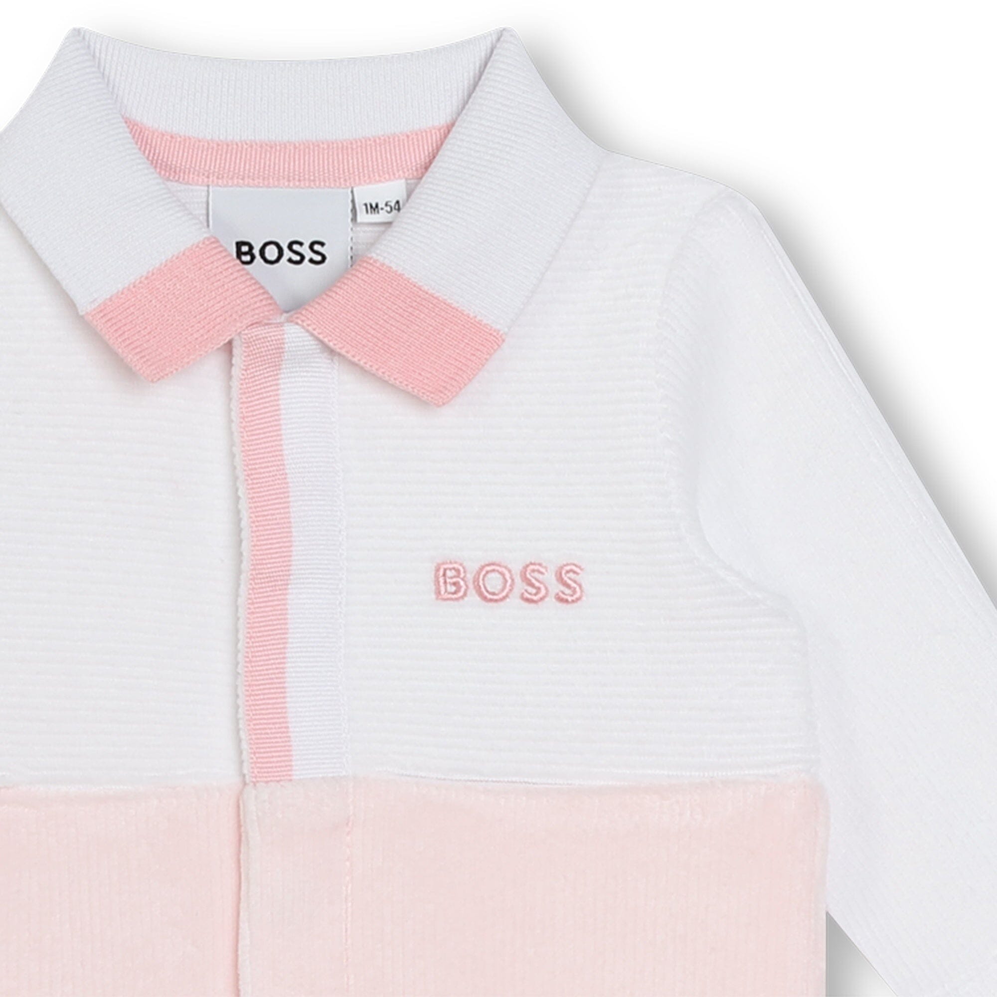 BOSS Baby Samt-Pyjama zweifarbig weiß-rosa mit Polo-Kragen Schlafanzug Boss