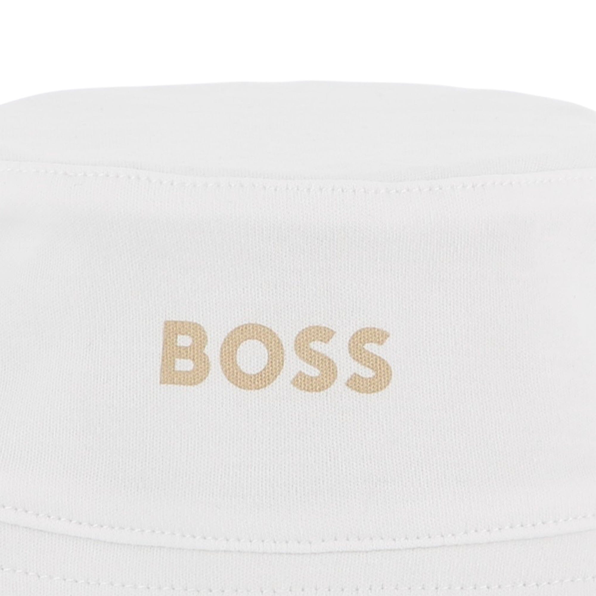 BOSS Baby Wende-Sonnenhut mit Bindebändern – Beige/Weiß Mützen BOSS