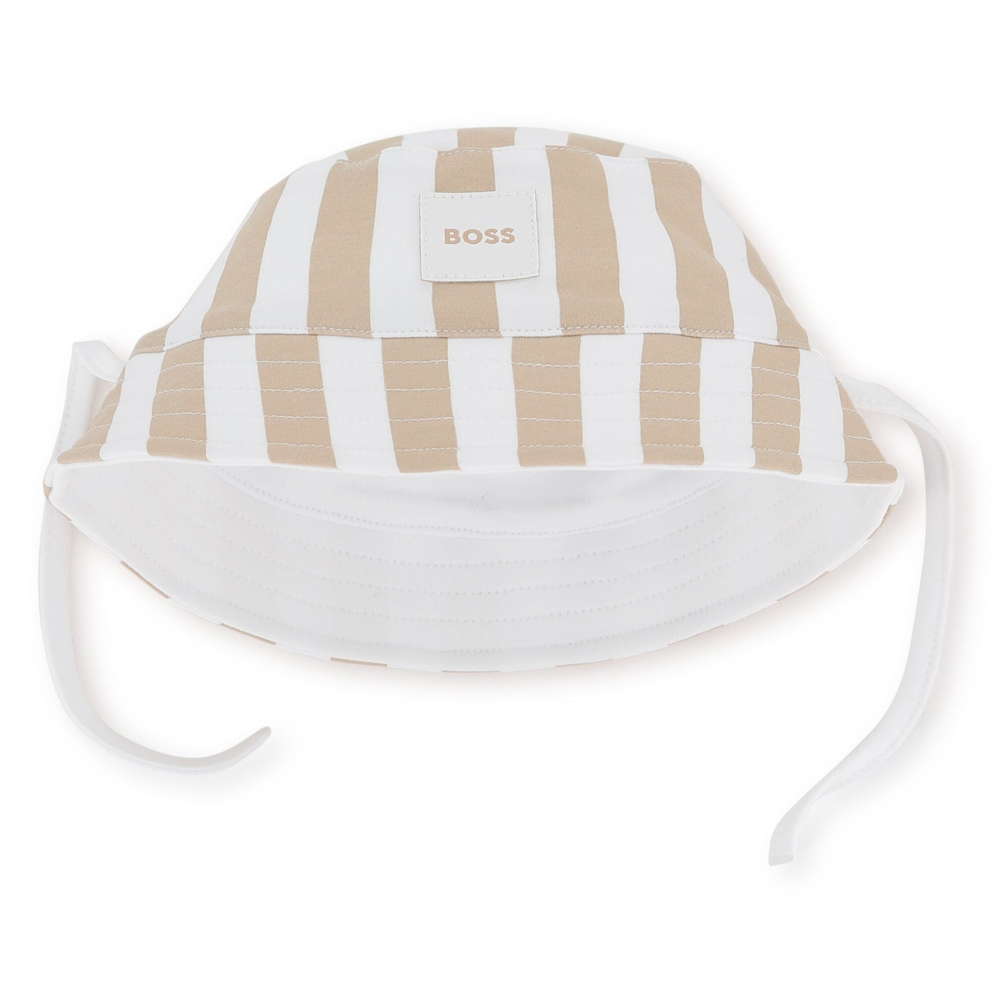 BOSS Baby Wende-Sonnenhut mit Bindebändern – Beige/Weiß Mützen BOSS 42 (6 Monate)