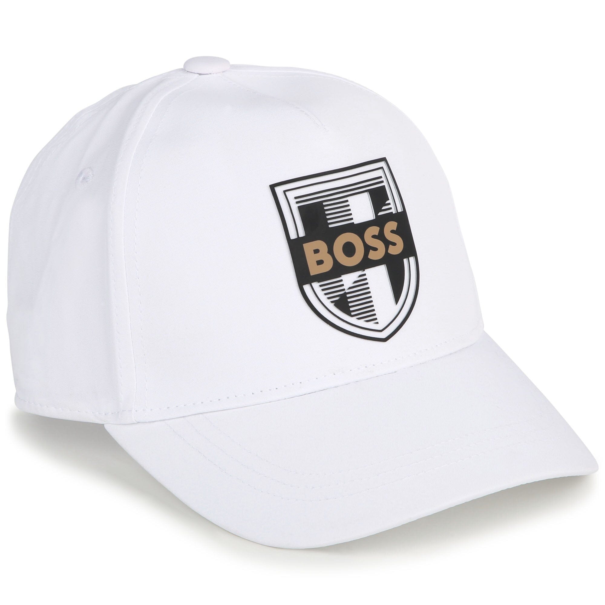 BOSS Kids Kappe weiß mit schwarzem Logoaufnäher vorne Cap Boss