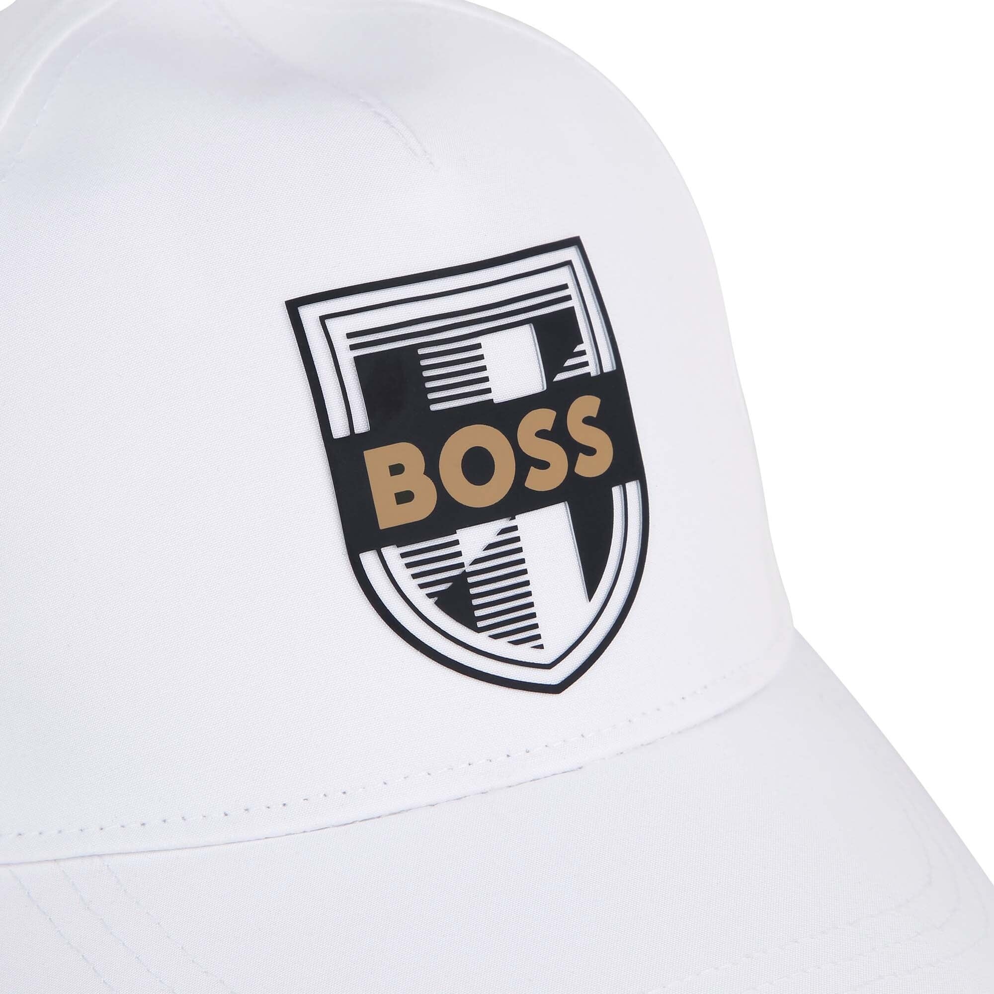 BOSS Kids Kappe weiß mit schwarzem Logoaufnäher vorne Cap Boss