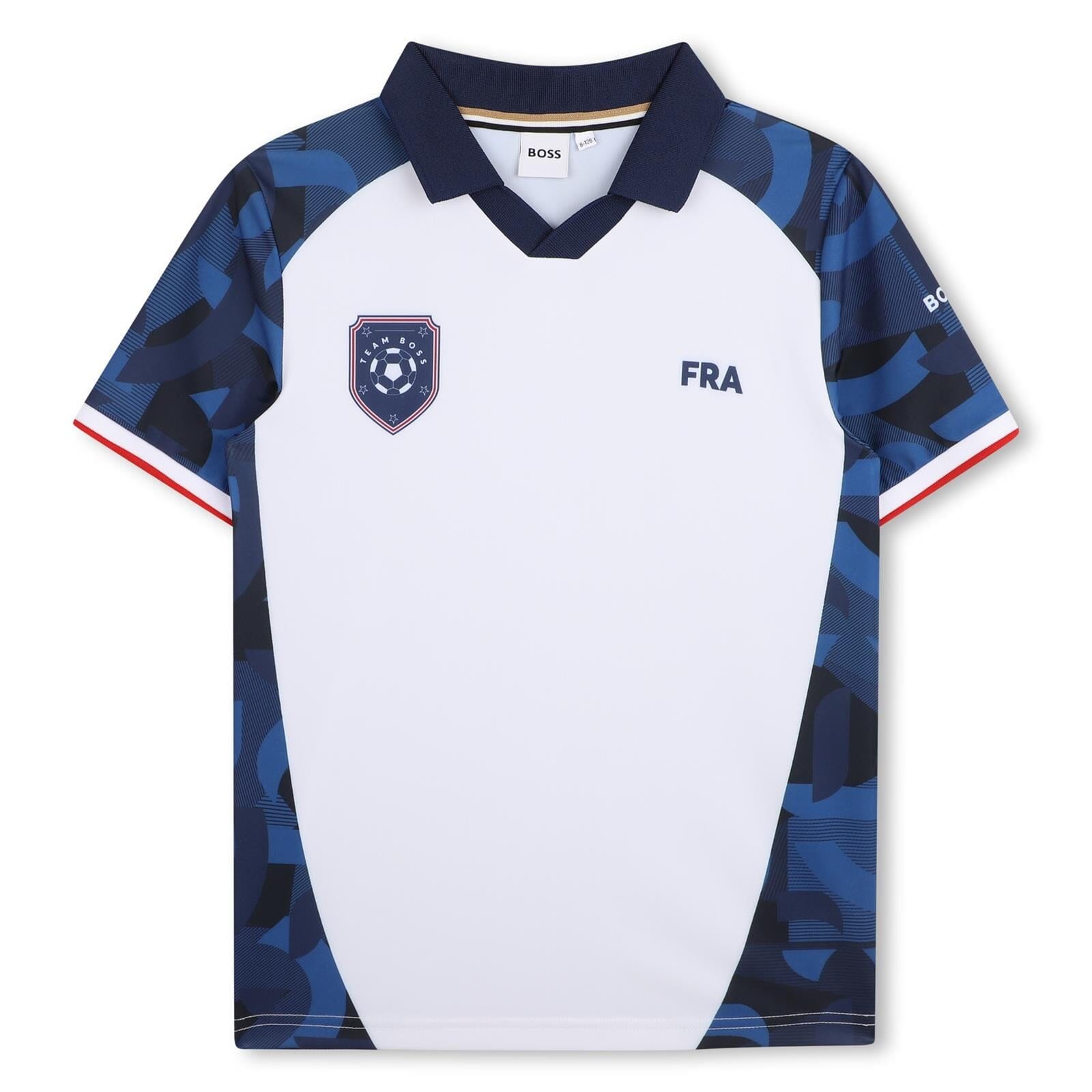 BOSS Frankreich Trikot T-Shirt Weiß Blau Kids und Teenager T-Shirt Boss Kidswear 8 Jahre (122-128)