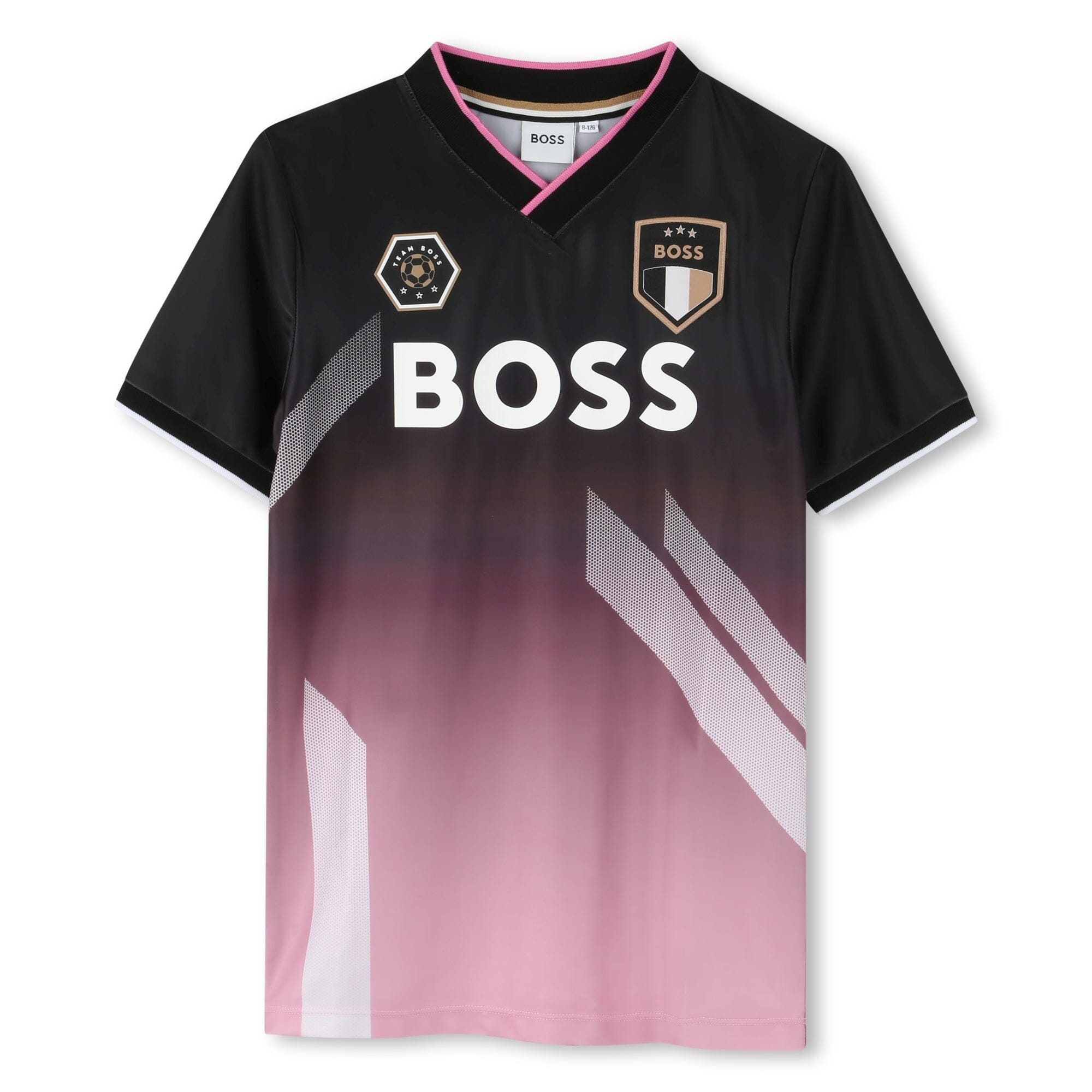 BOSS Fußballshirt – Trikotstyle in Schwarz & Pink mit Logo & Badge für Kinder T-Shirt Boss