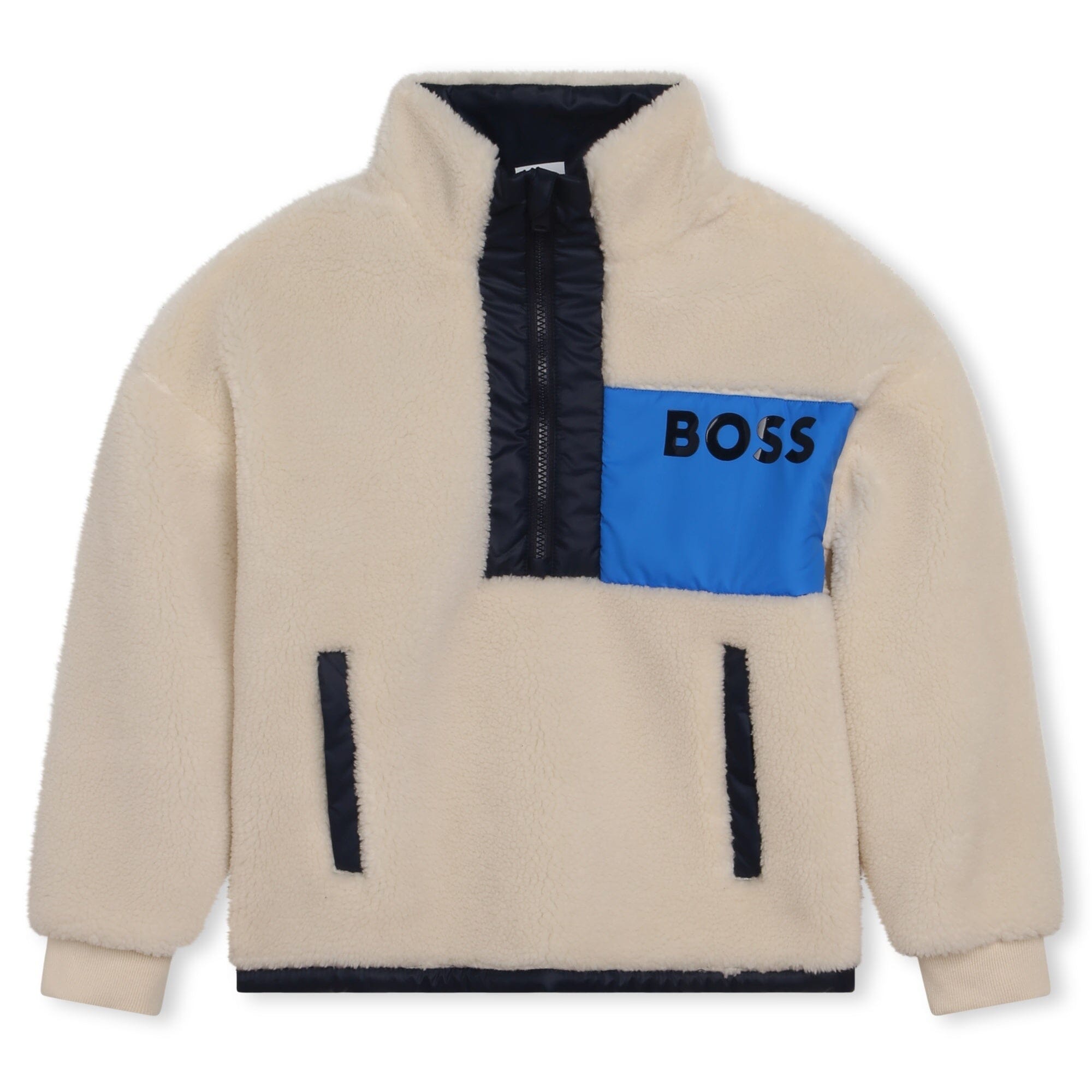 BOSS Kids Sweatshirt Lammfellimitat Sand mit Logo Sweatshirt Boss